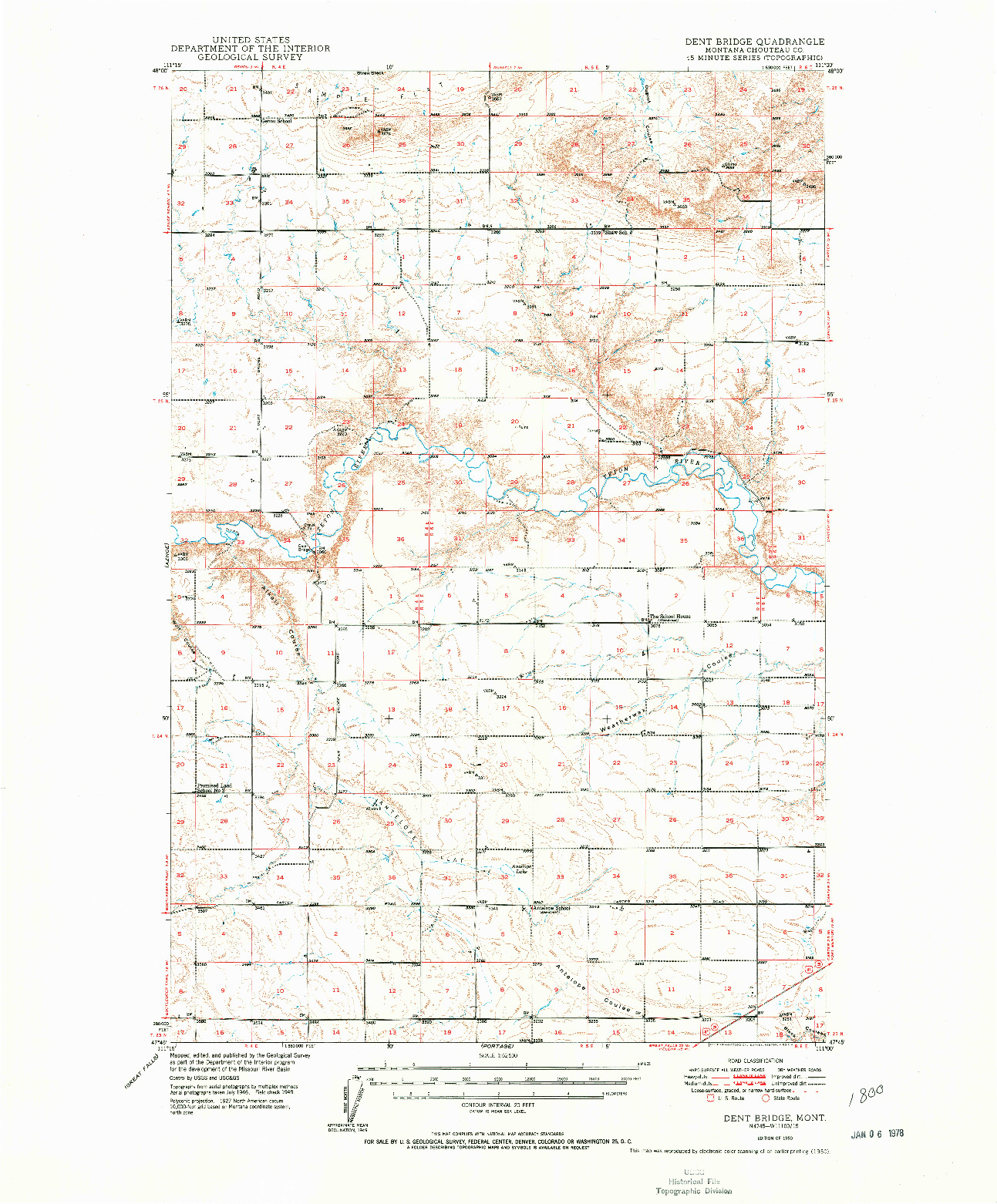 USGS 1:62500-SCALE QUADRANGLE FOR DENT BRIDGE, MT 1950