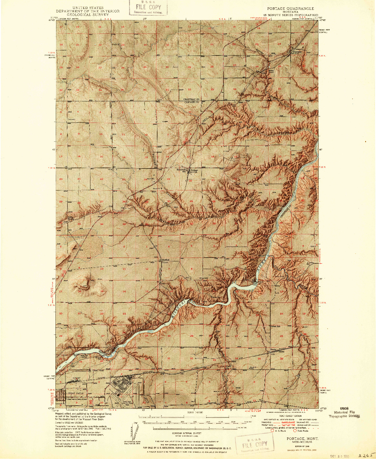 USGS 1:62500-SCALE QUADRANGLE FOR PORTAGE, MT 1949