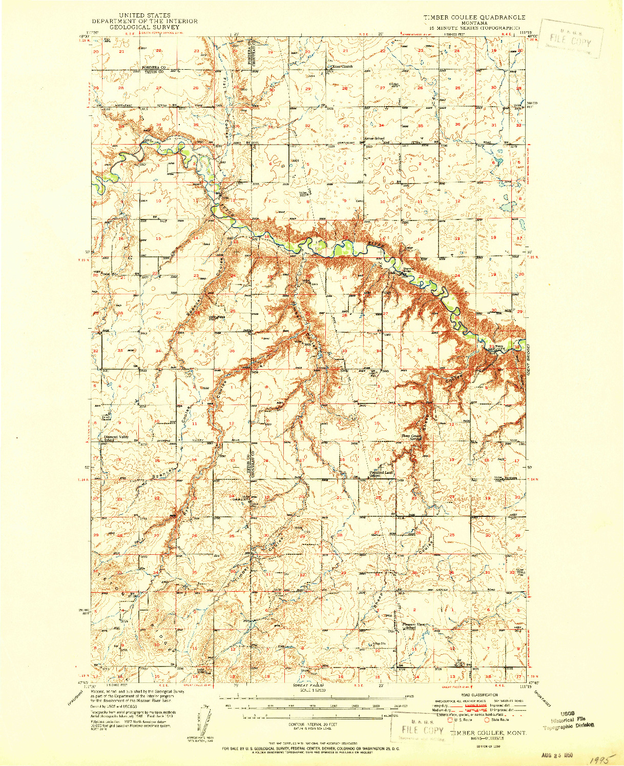 USGS 1:62500-SCALE QUADRANGLE FOR TIMBER COULEE, MT 1950