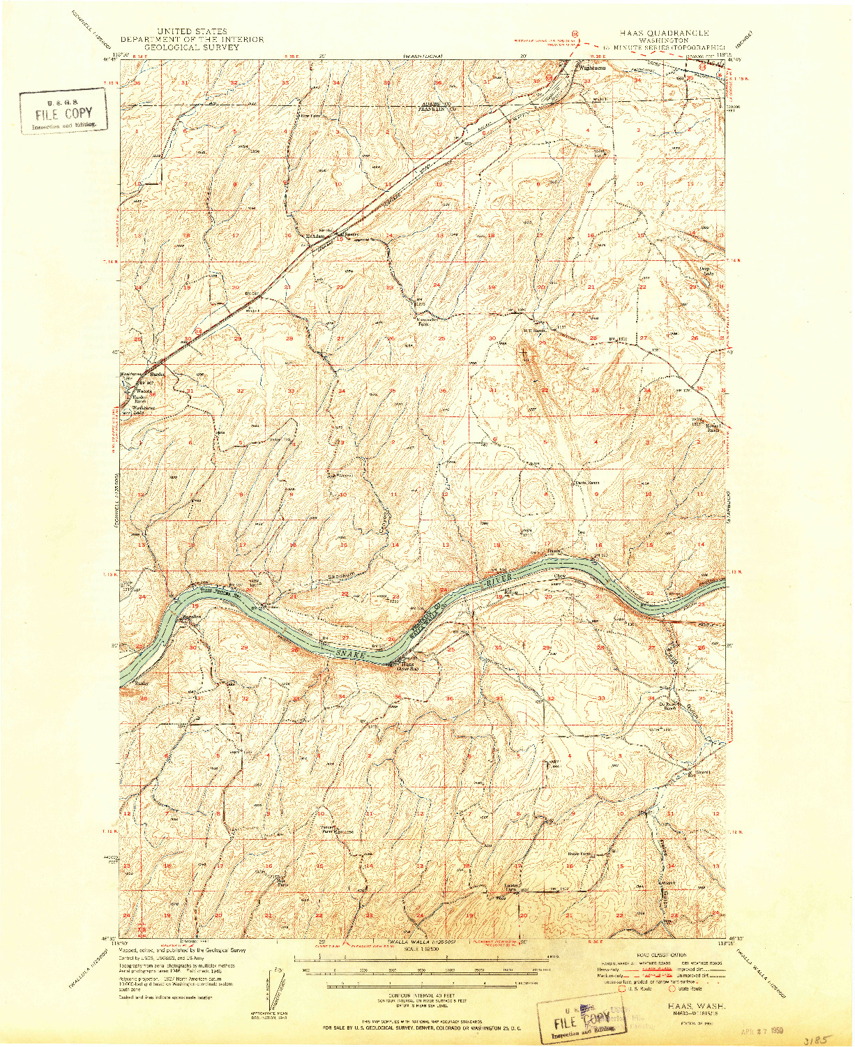 USGS 1:62500-SCALE QUADRANGLE FOR HAAS, WA 1950