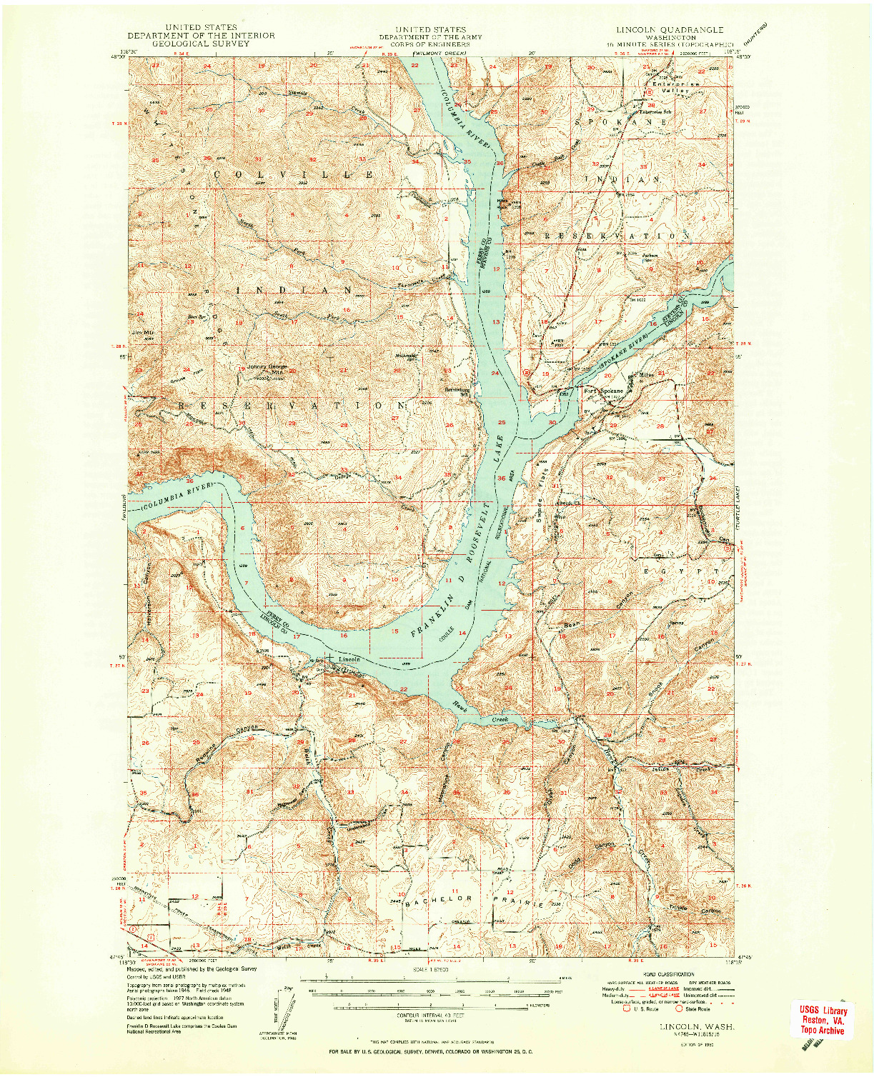 USGS 1:62500-SCALE QUADRANGLE FOR LINCOLN, WA 1950
