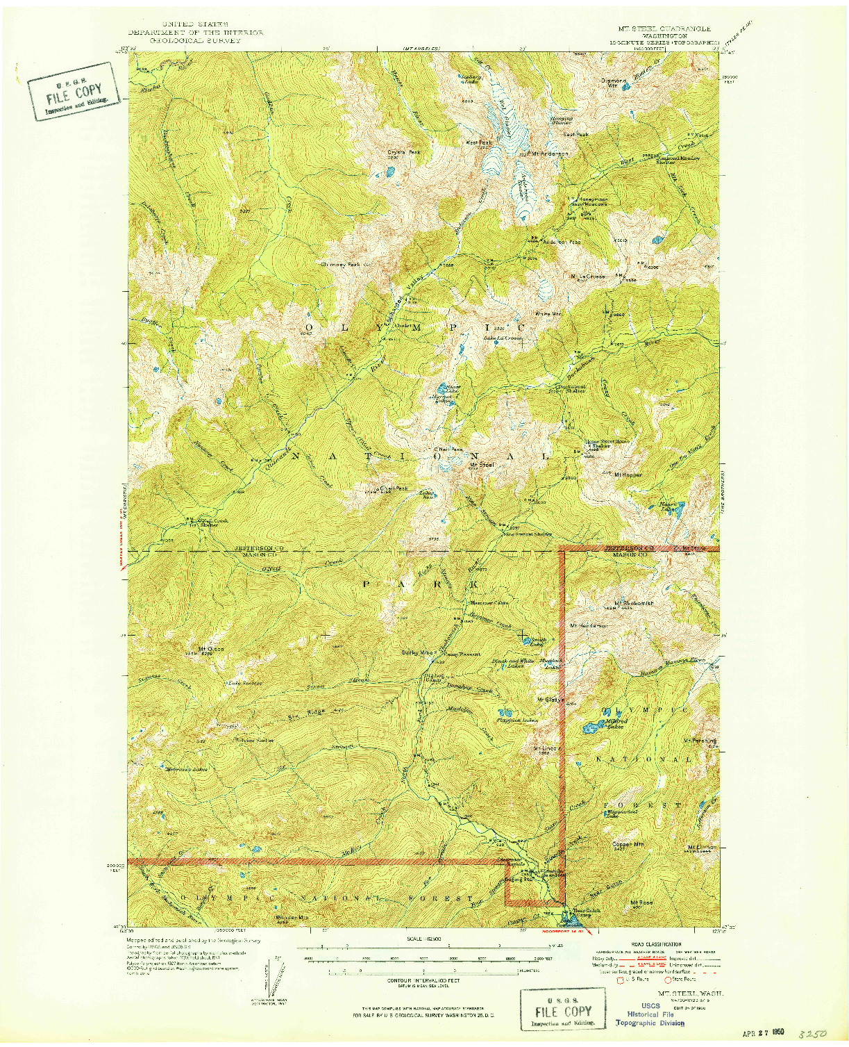 USGS 1:62500-SCALE QUADRANGLE FOR MT. STEEL, WA 1950