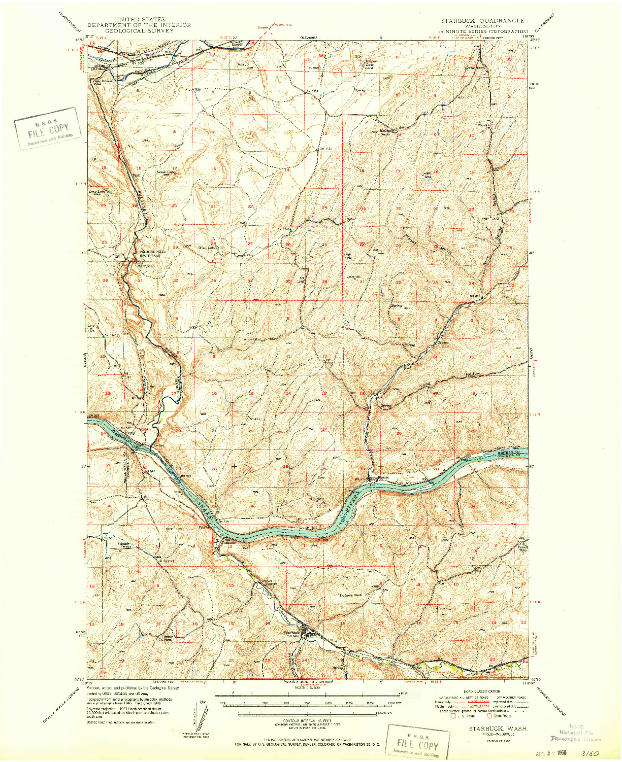 USGS 1:62500-SCALE QUADRANGLE FOR STARBUCK, WA 1950