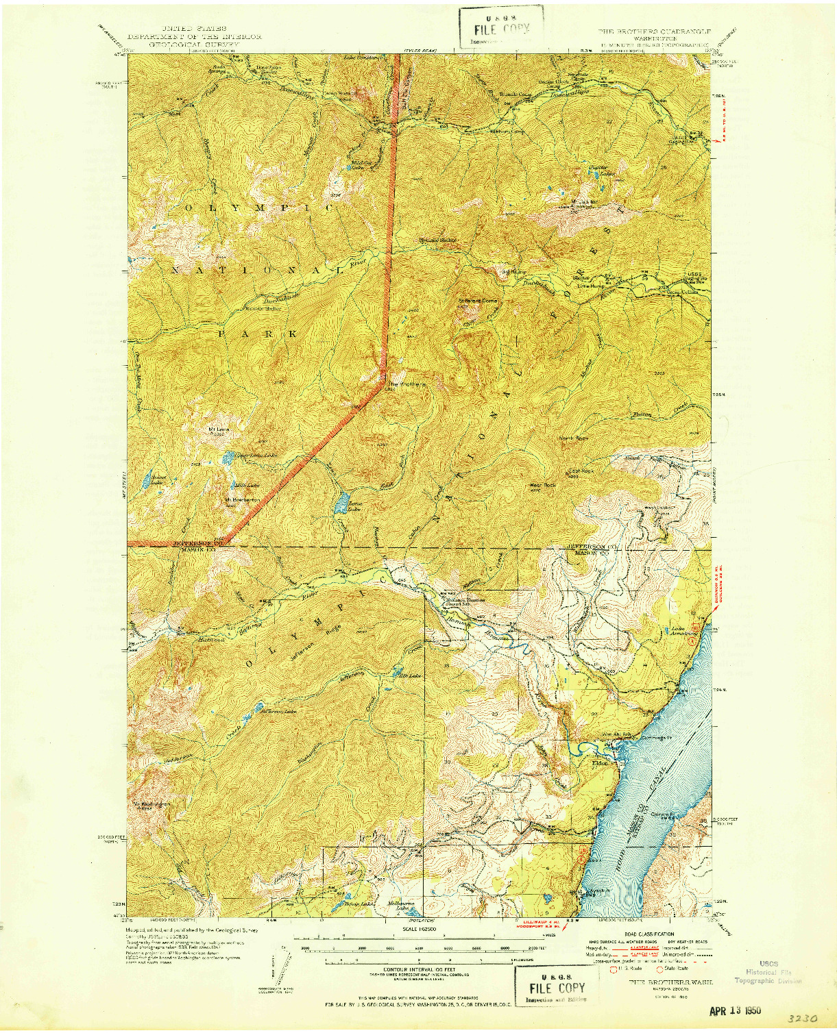 USGS 1:62500-SCALE QUADRANGLE FOR THE BROTHERS, WA 1950