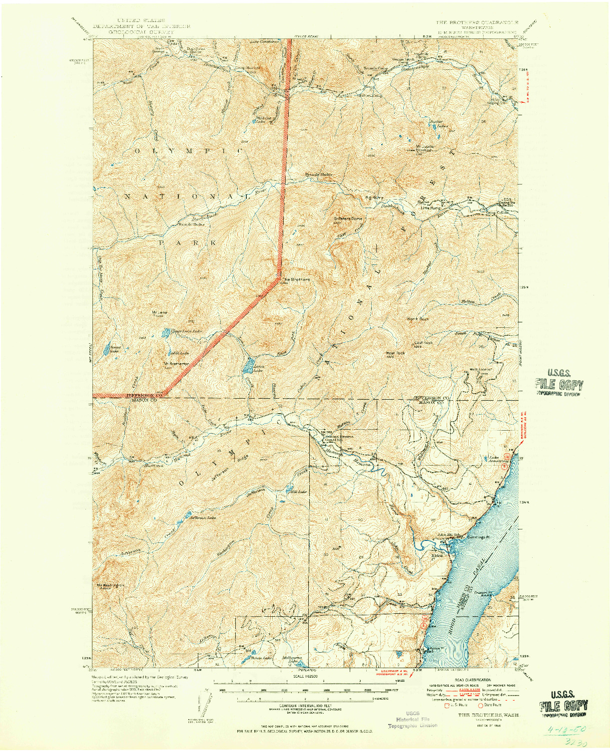 USGS 1:62500-SCALE QUADRANGLE FOR THE BROTHERS, WA 1950