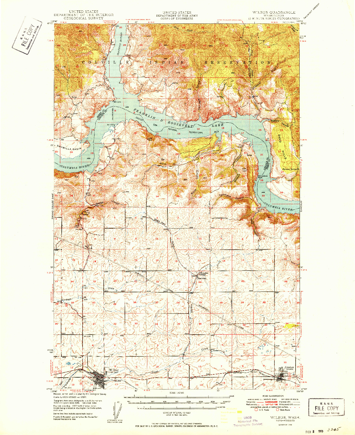 USGS 1:62500-SCALE QUADRANGLE FOR WILBUR, WA 1950