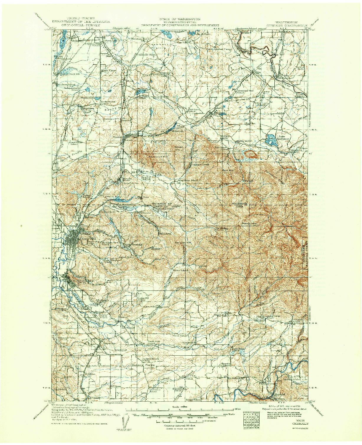 USGS 1:125000-SCALE QUADRANGLE FOR CHEHALIS, WA 1916