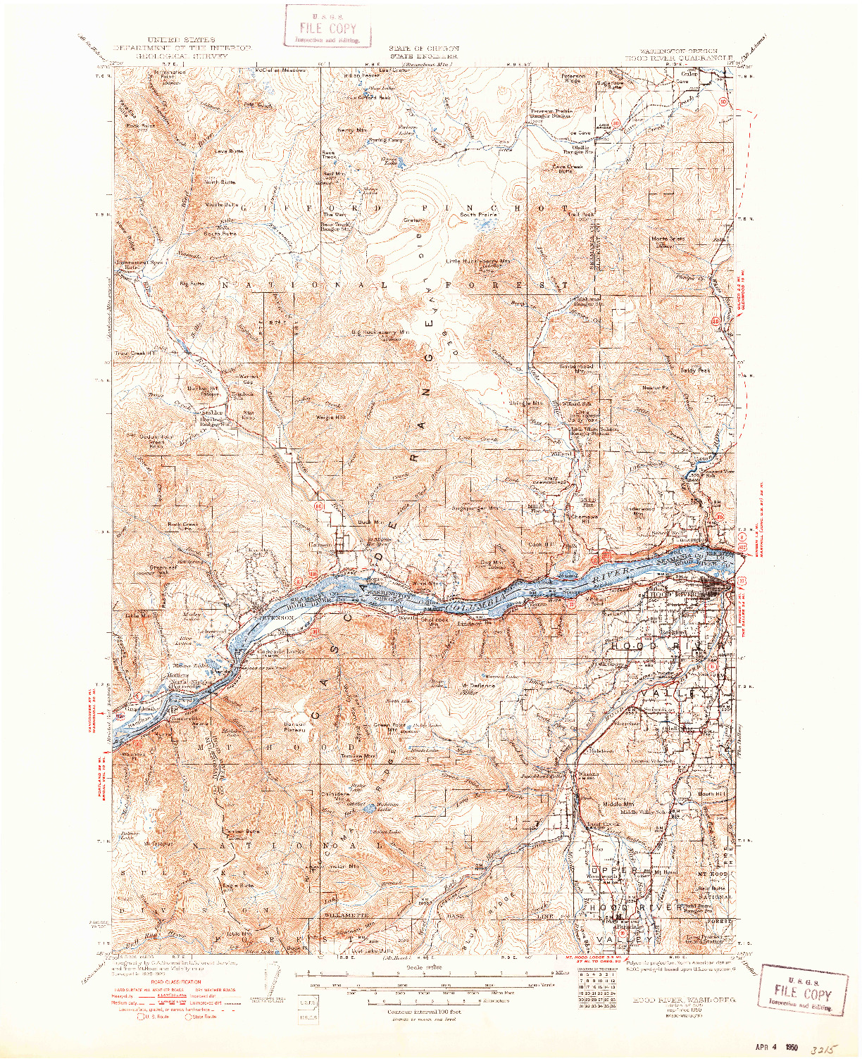 USGS 1:125000-SCALE QUADRANGLE FOR HOOD RIVER, WA 1929