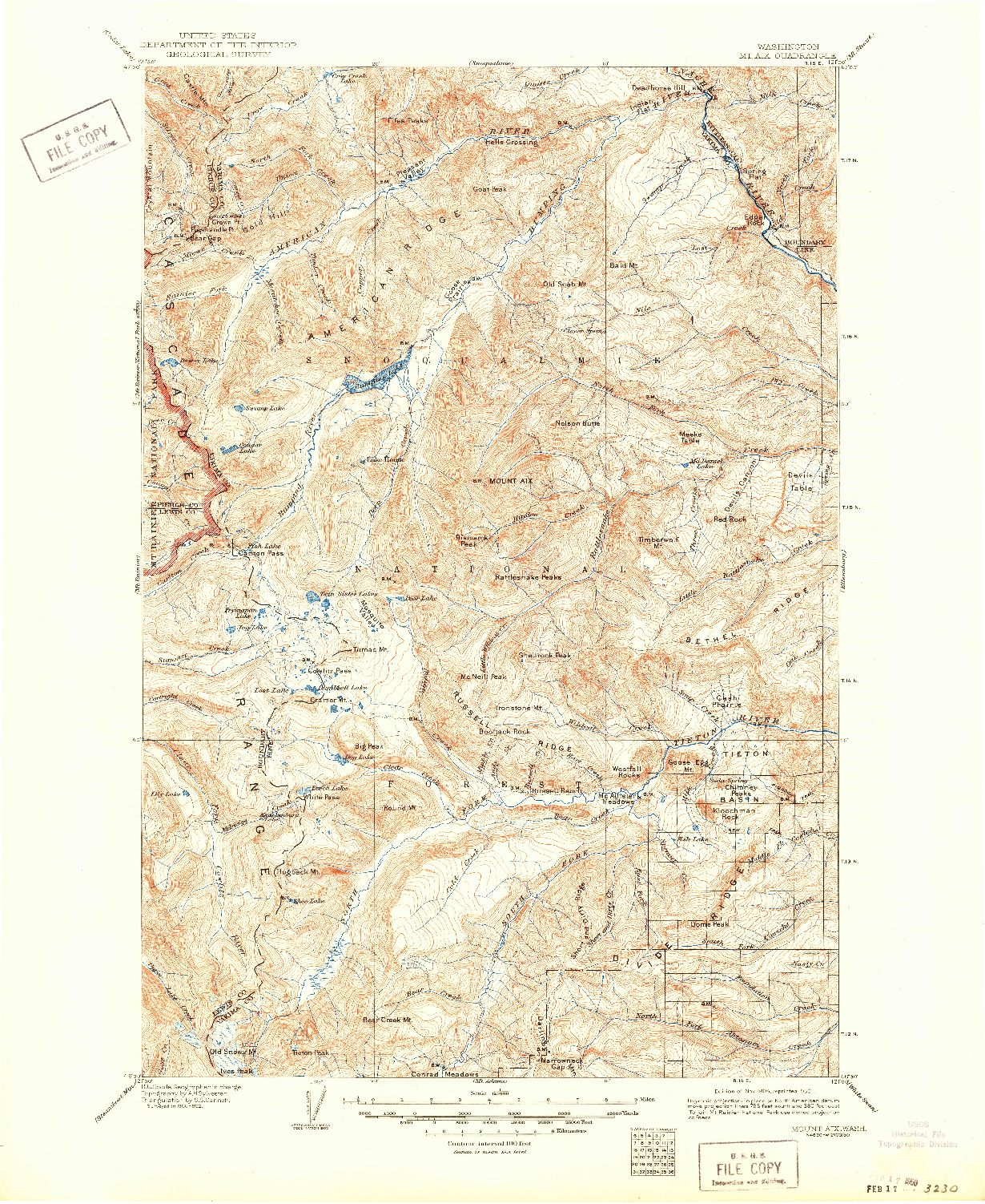 USGS 1:125000-SCALE QUADRANGLE FOR MOUNT AIX, WA 1904