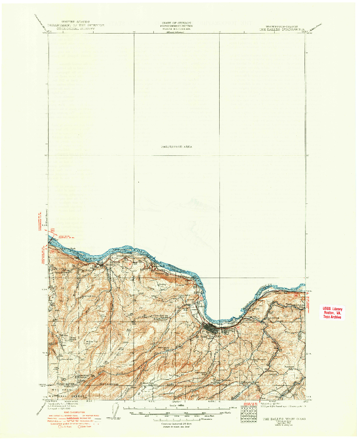 USGS 1:125000-SCALE QUADRANGLE FOR THE DALLES, WA 1934