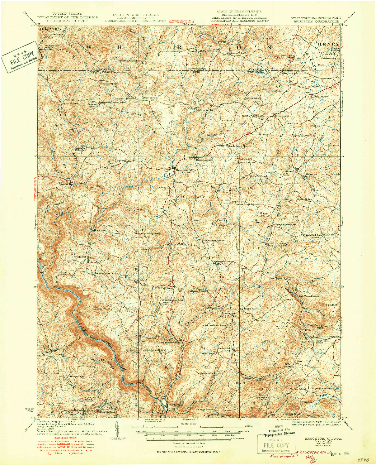 USGS 1:62500-SCALE QUADRANGLE FOR BRUCETON, WV 1933