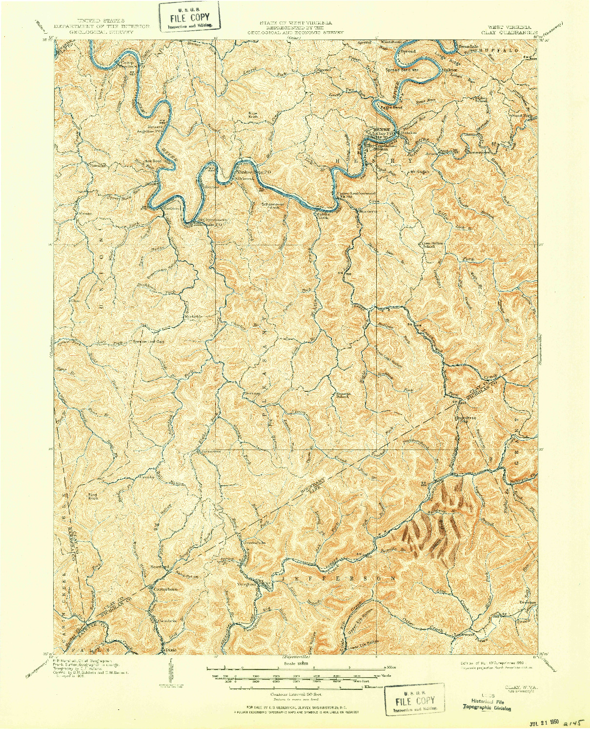 USGS 1:62500-SCALE QUADRANGLE FOR CLAY, WV 1910