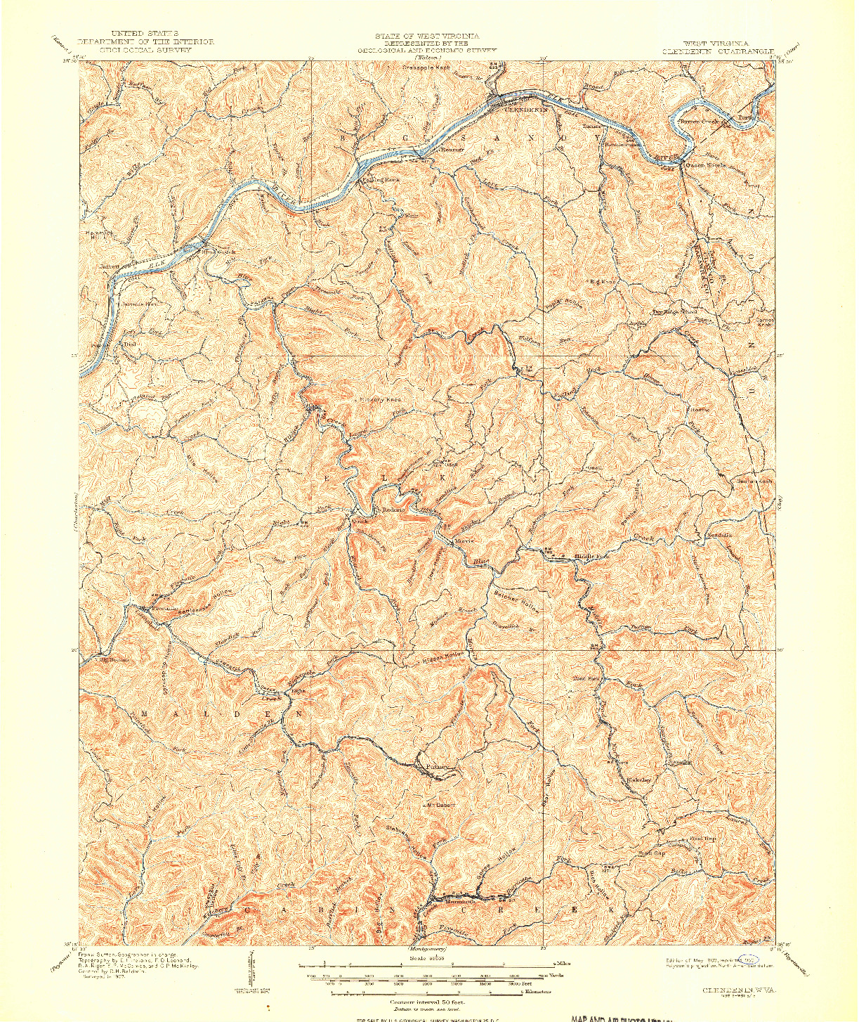 USGS 1:62500-SCALE QUADRANGLE FOR CLENDENIN, WV 1909