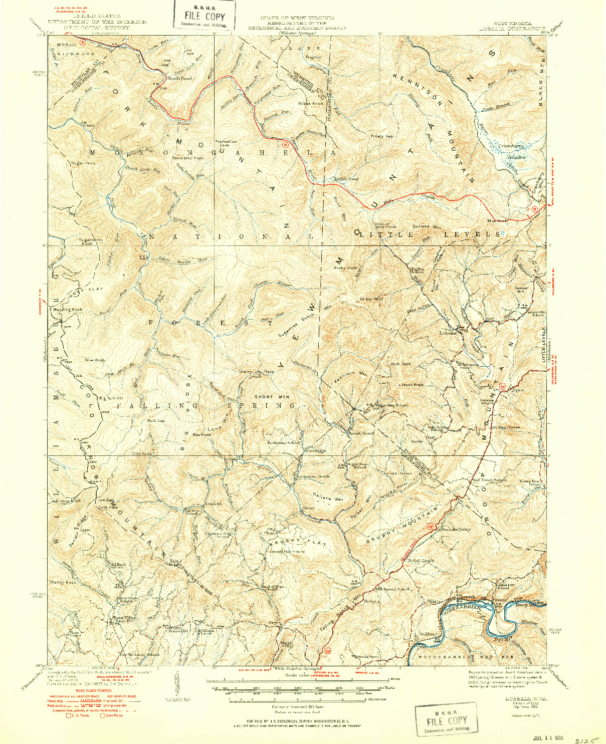 USGS 1:62500-SCALE QUADRANGLE FOR LOBELIA, WV 1939