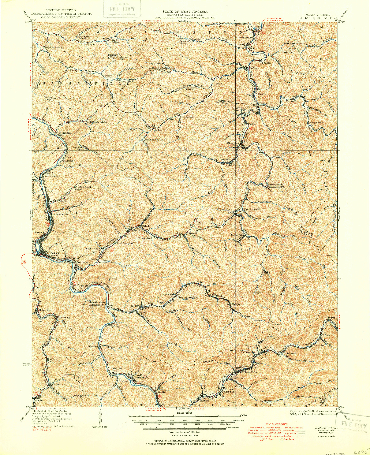 USGS 1:62500-SCALE QUADRANGLE FOR LOGAN, WV 1928