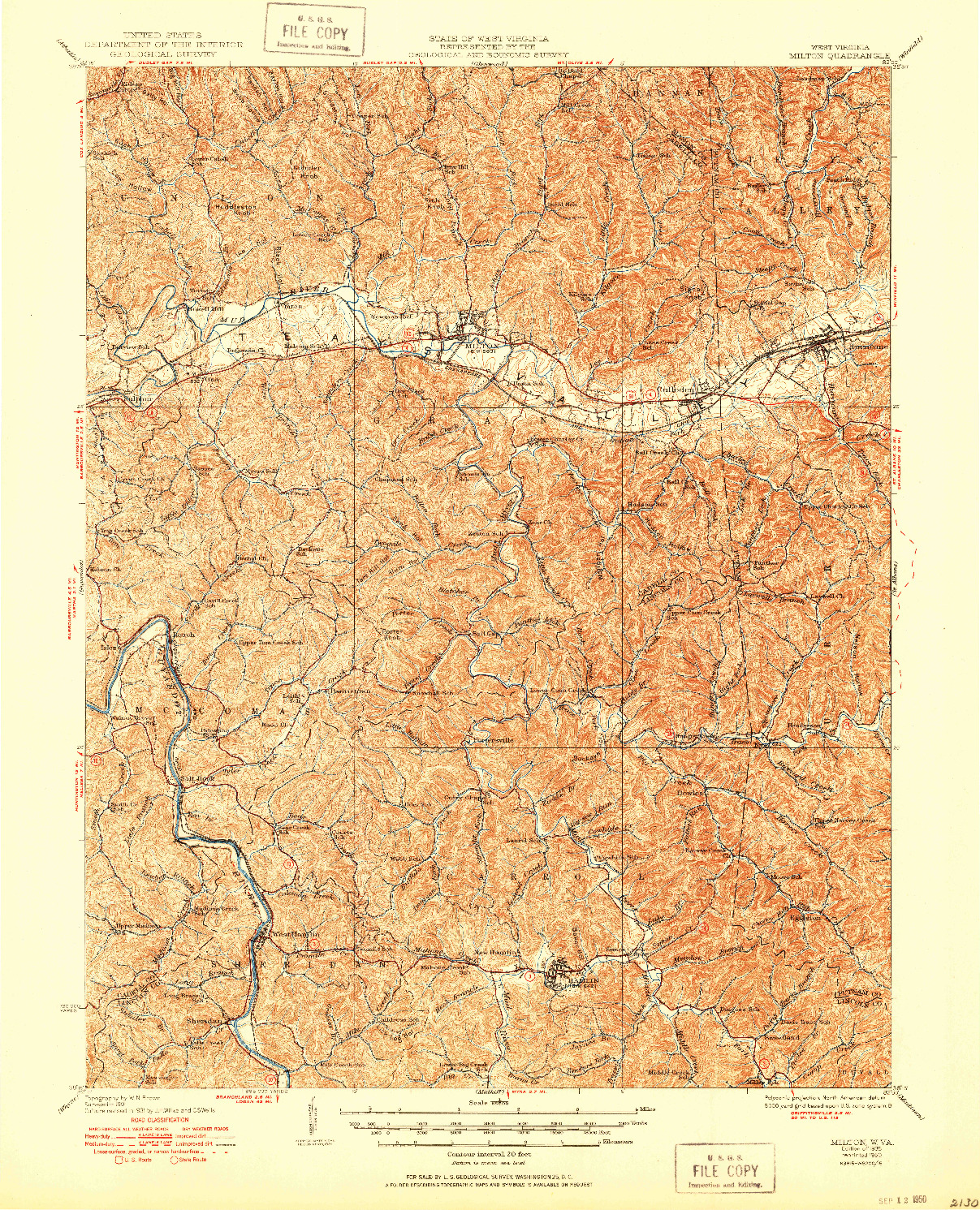 USGS 1:62500-SCALE QUADRANGLE FOR MILTON, WV 1935