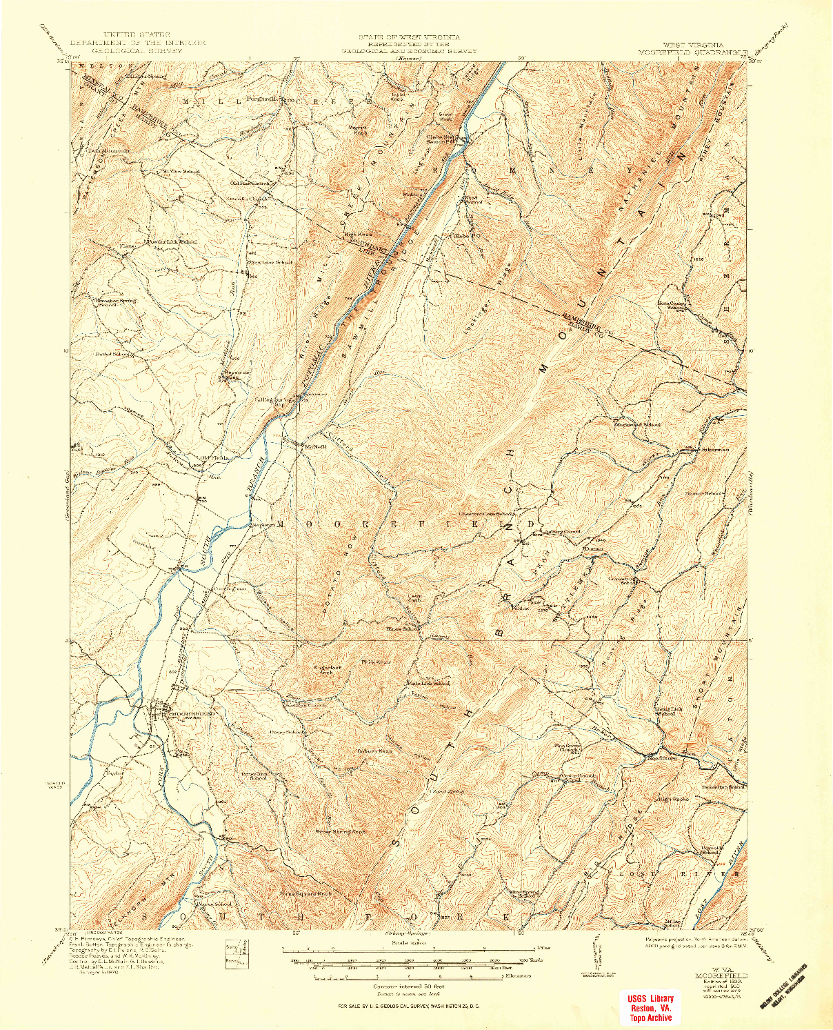 USGS 1:62500-SCALE QUADRANGLE FOR MOOREFIELD, WV 1922