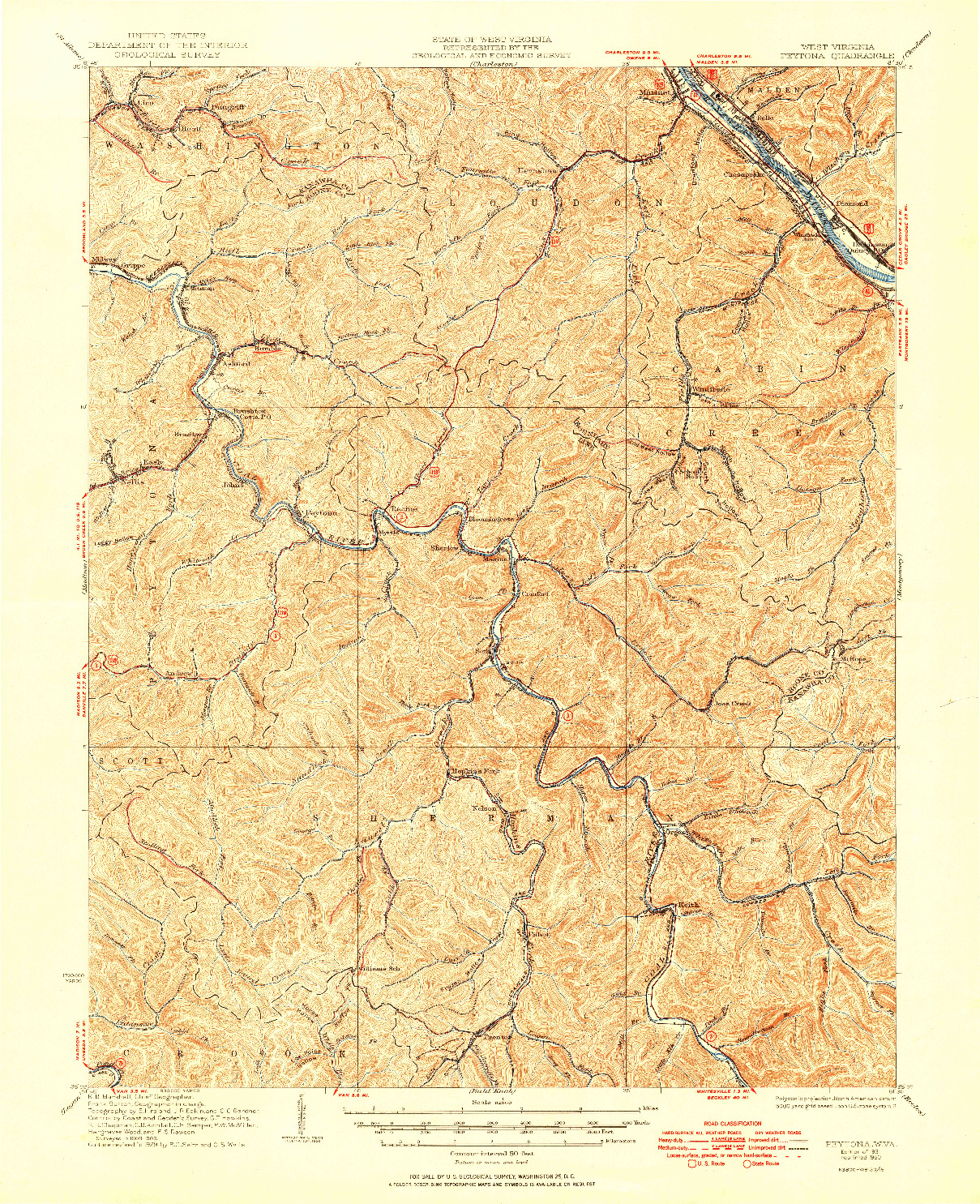 USGS 1:62500-SCALE QUADRANGLE FOR PEYTONA, WV 1931