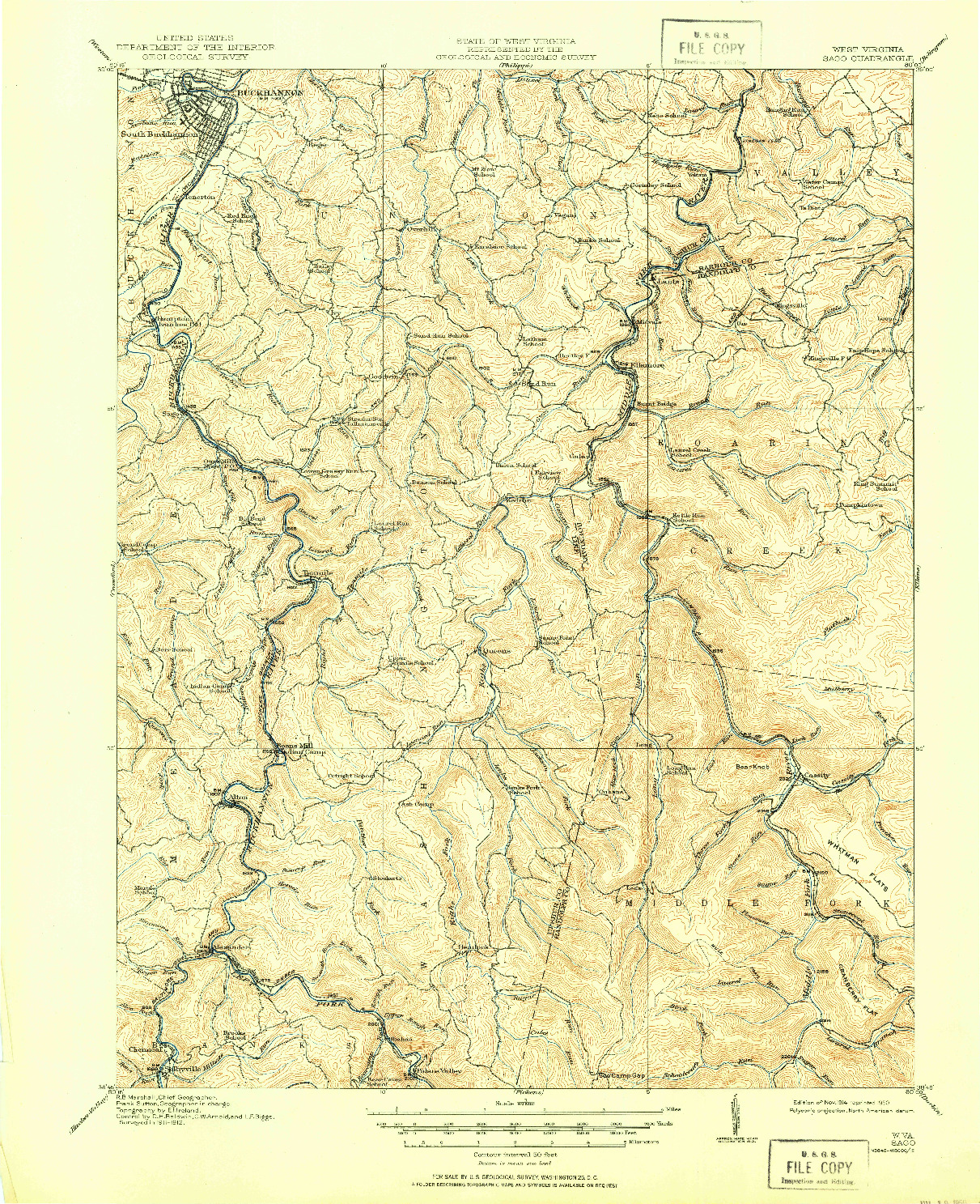 USGS 1:62500-SCALE QUADRANGLE FOR SAGO, WV 1914