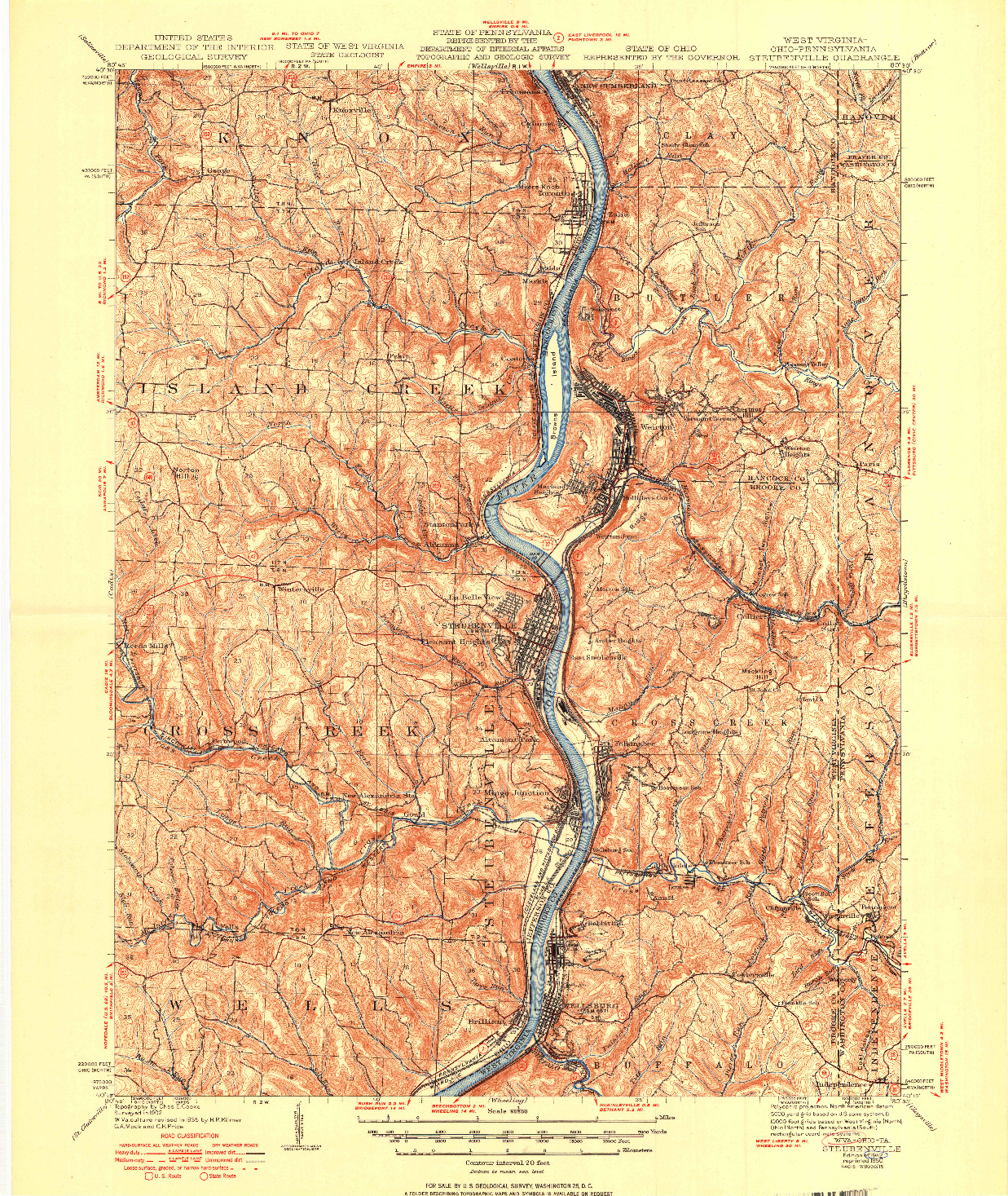 USGS 1:62500-SCALE QUADRANGLE FOR STEUBENVILLE, WV 1942