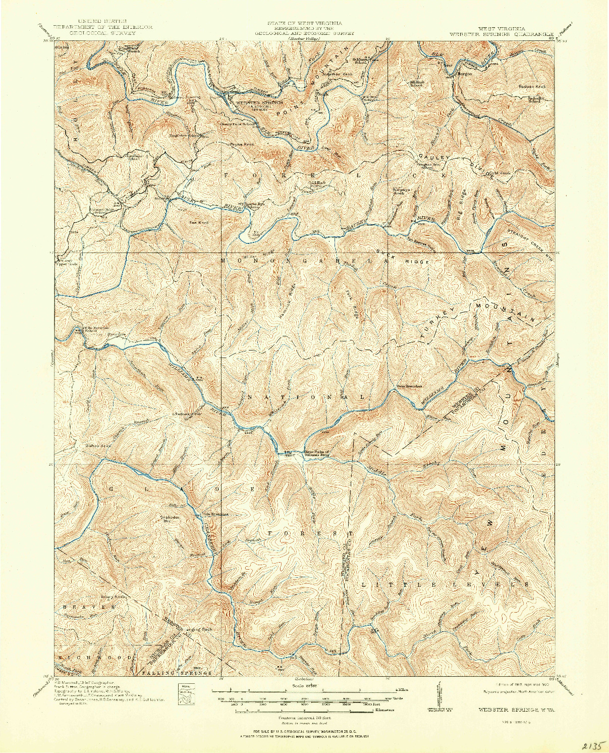 USGS 1:62500-SCALE QUADRANGLE FOR WEBSTER SPRINGS, WV 1918