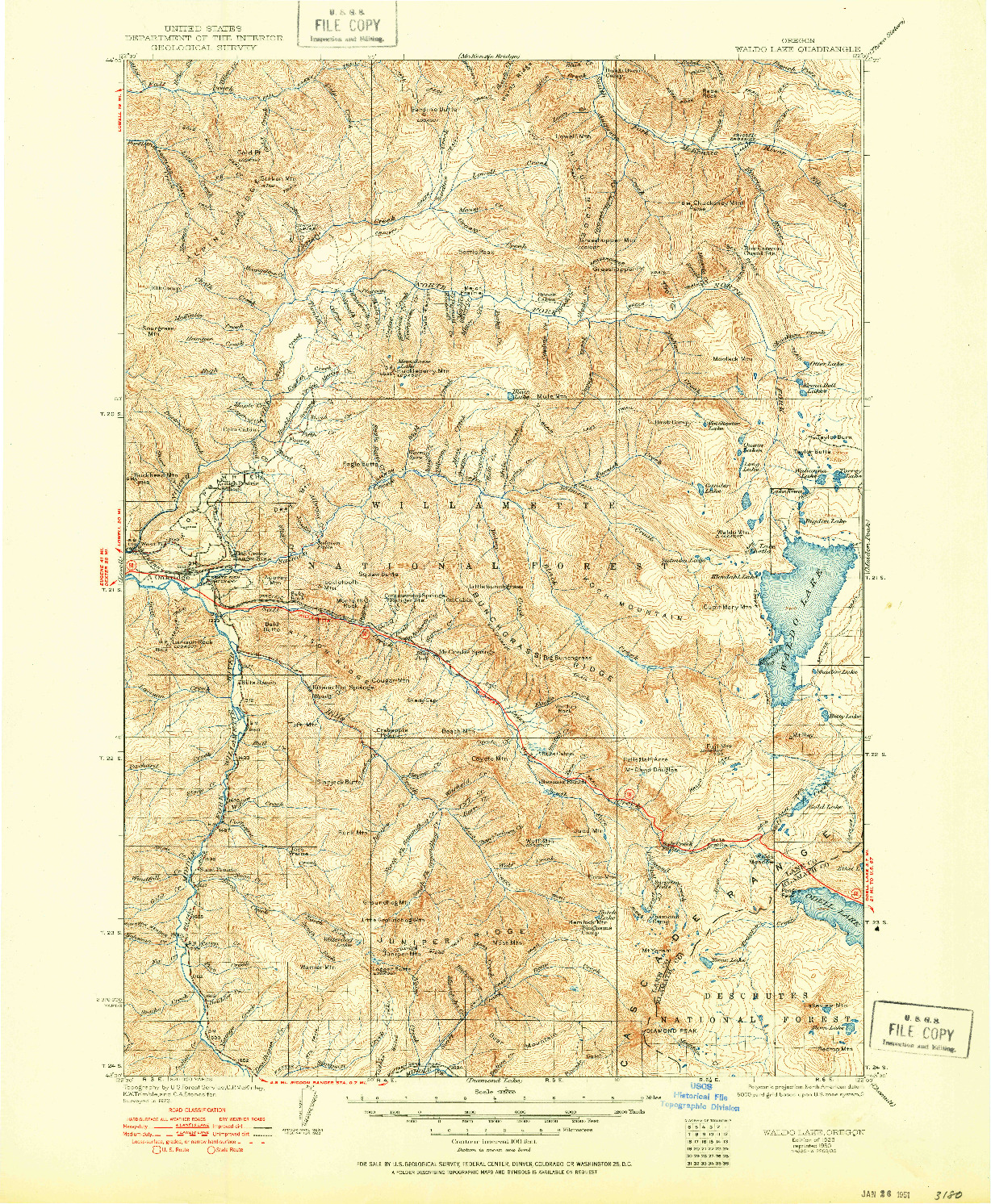 USGS 1:125000-SCALE QUADRANGLE FOR WALDO LAKE, OR 1925