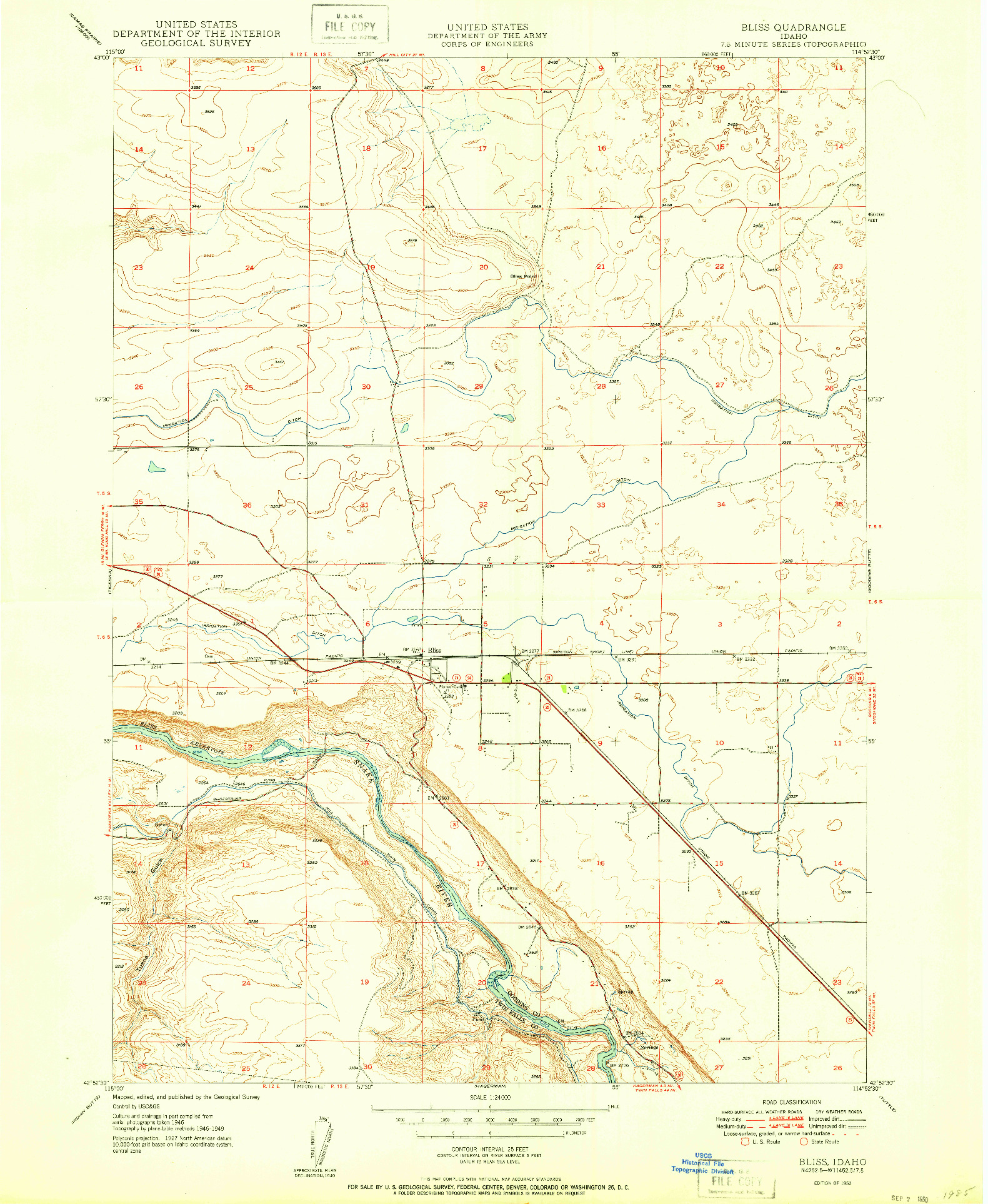 USGS 1:24000-SCALE QUADRANGLE FOR BLISS, ID 1950
