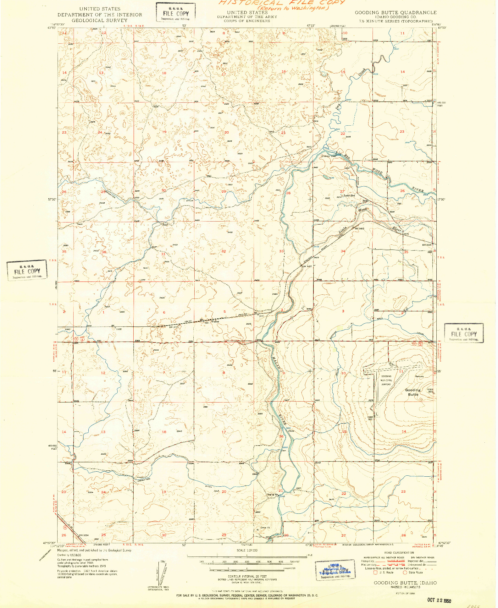 USGS 1:24000-SCALE QUADRANGLE FOR GOODING BUTTE, ID 1950