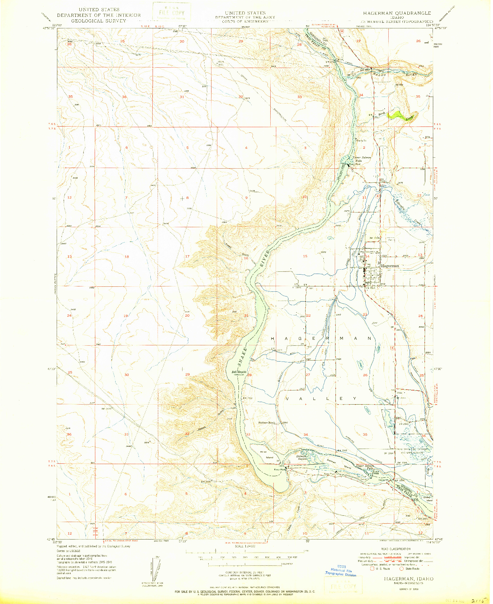 USGS 1:24000-SCALE QUADRANGLE FOR HAGERMAN, ID 1950
