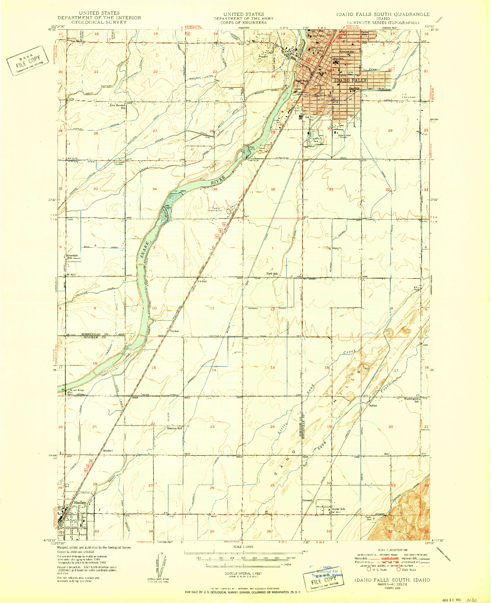 USGS 1:24000-SCALE QUADRANGLE FOR IDAHO FALLS SOUTH, ID 1950