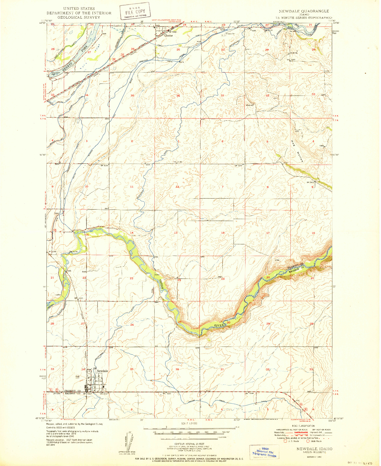 USGS 1:24000-SCALE QUADRANGLE FOR NEWDALE, ID 1950
