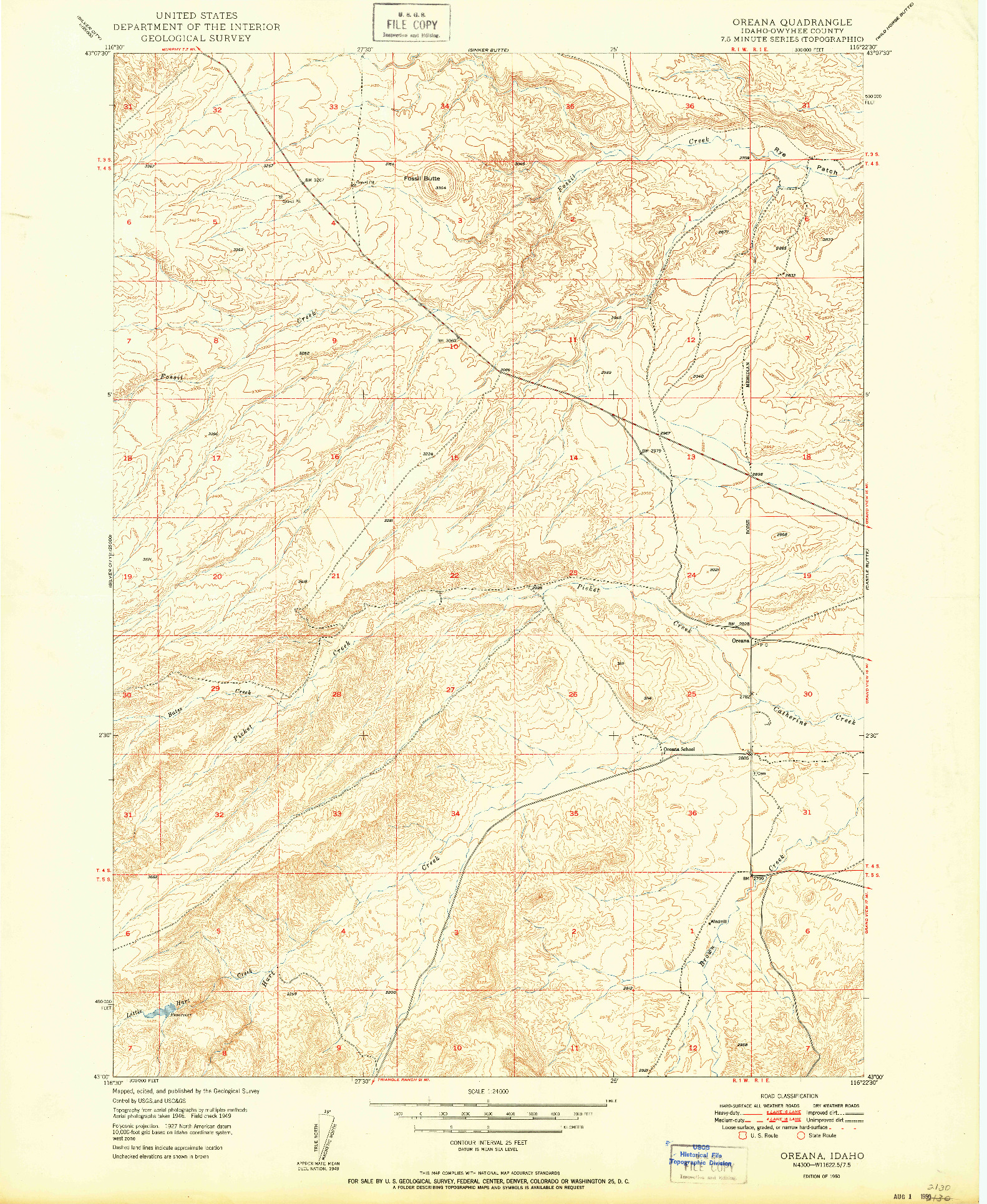 USGS 1:24000-SCALE QUADRANGLE FOR OREANA, ID 1950