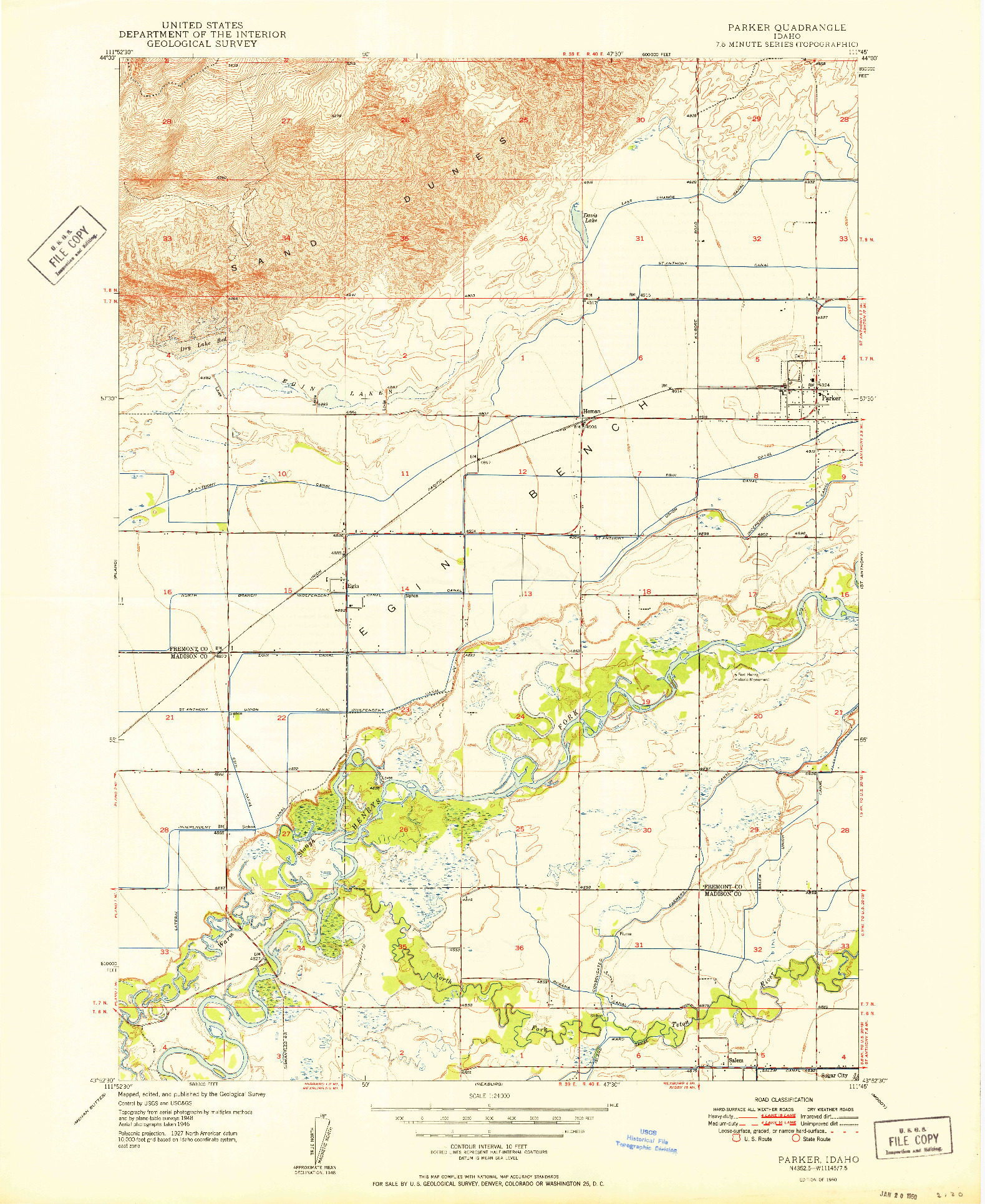 USGS 1:24000-SCALE QUADRANGLE FOR PARKER, ID 1950