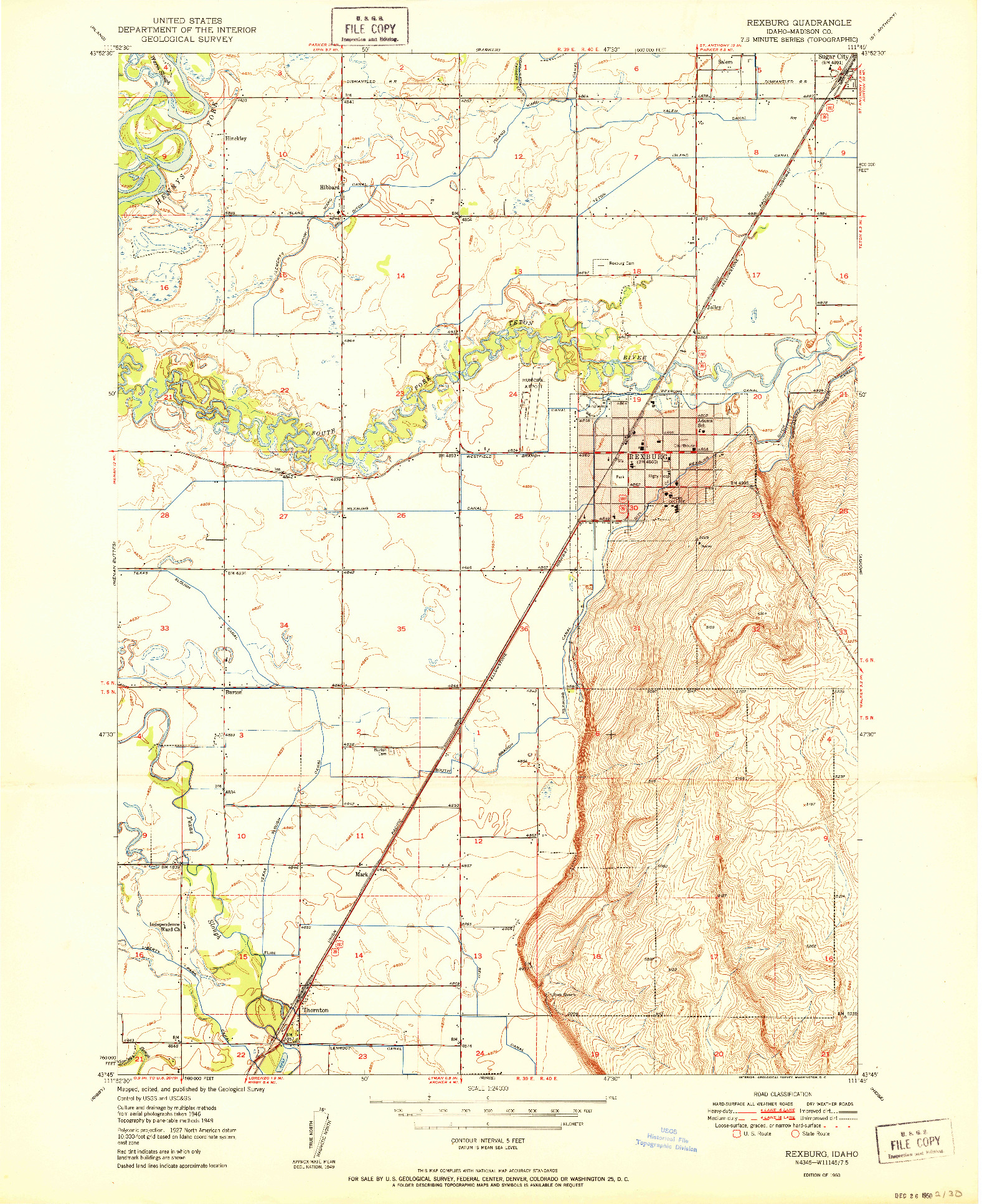 USGS 1:24000-SCALE QUADRANGLE FOR REXBURG, ID 1950