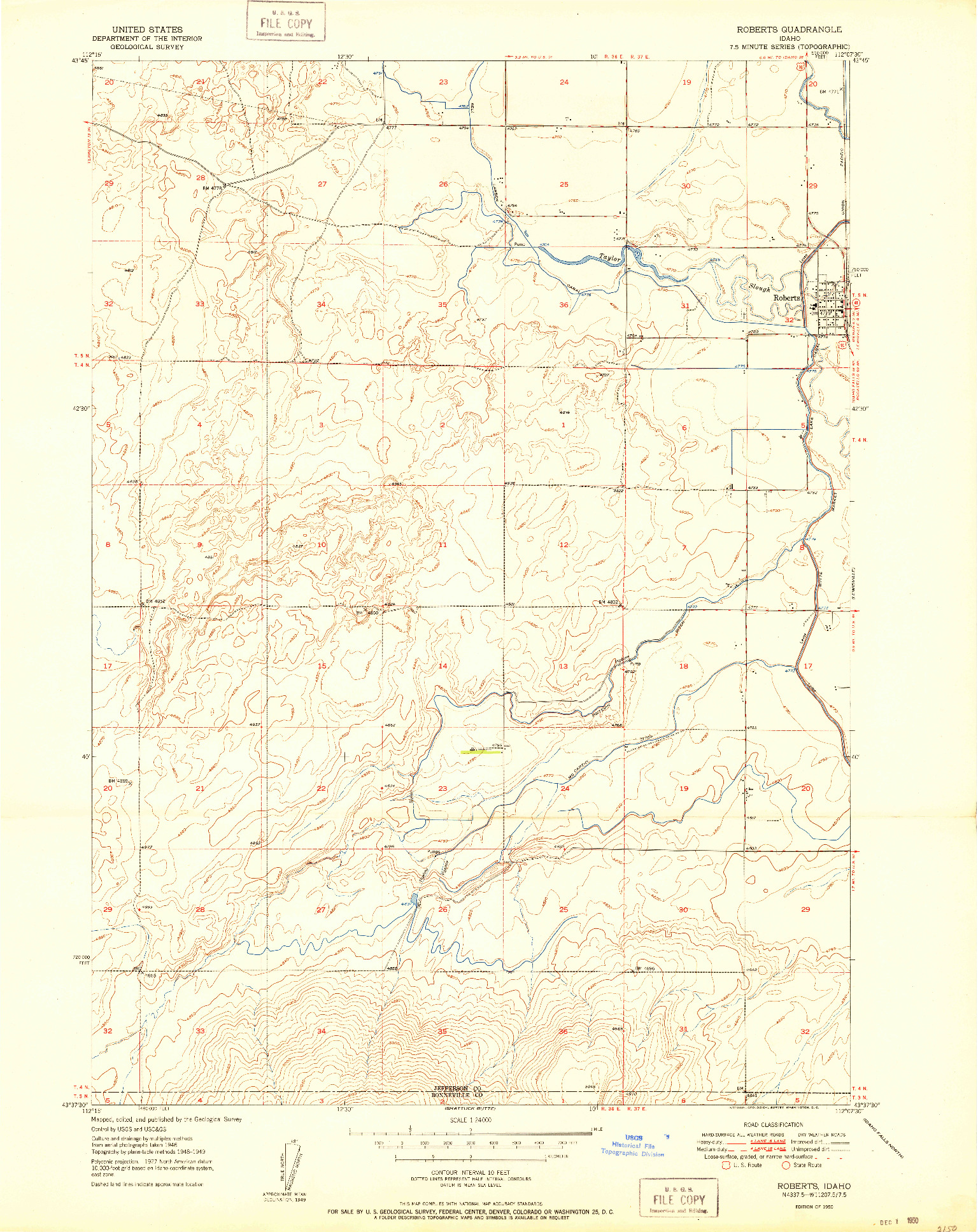 USGS 1:24000-SCALE QUADRANGLE FOR ROBERTS, ID 1950