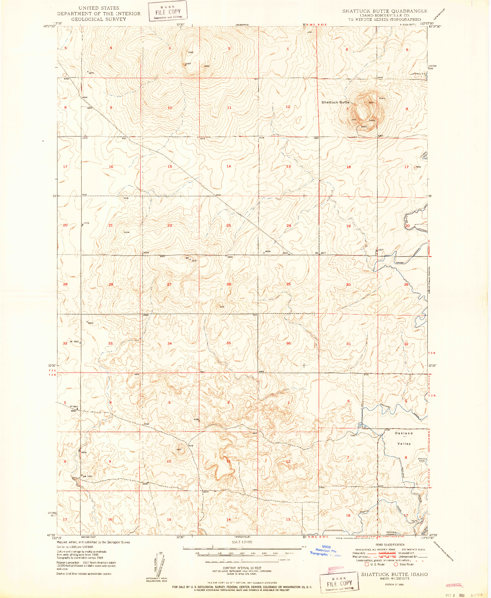 USGS 1:24000-SCALE QUADRANGLE FOR SHATTUCK BUTTE, ID 1950