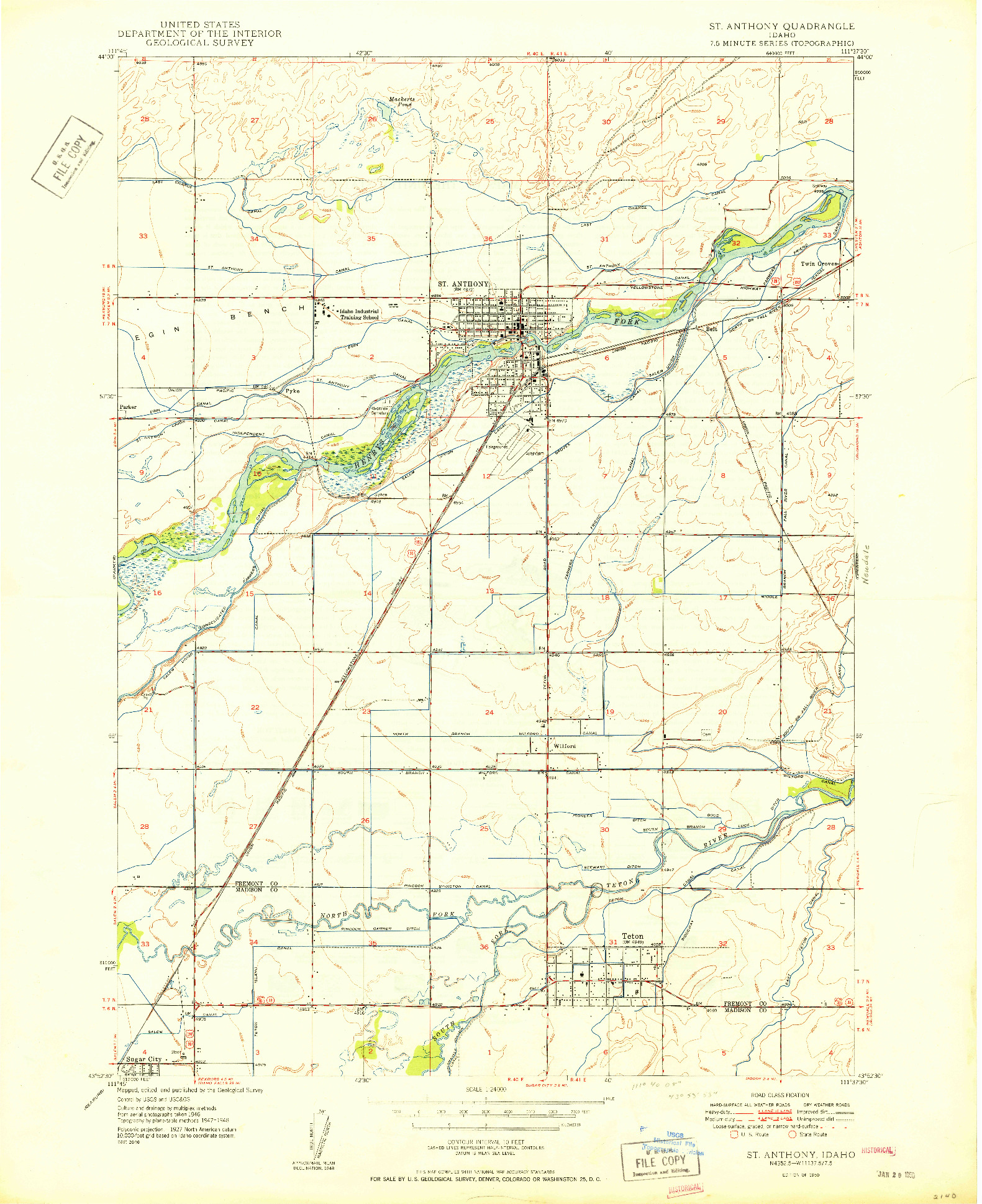 USGS 1:24000-SCALE QUADRANGLE FOR ST ANTHONY, ID 1950