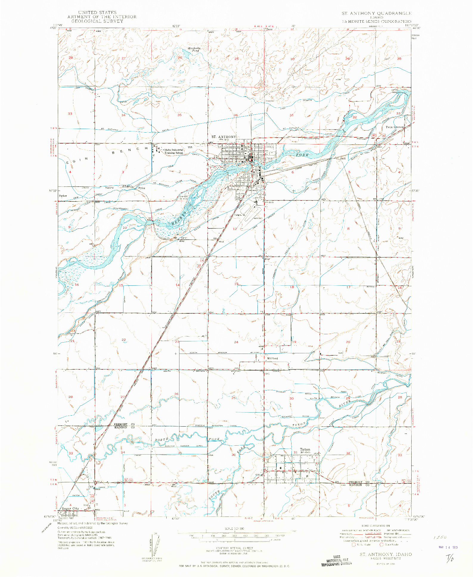 USGS 1:24000-SCALE QUADRANGLE FOR ST ANTHONY, ID 1950