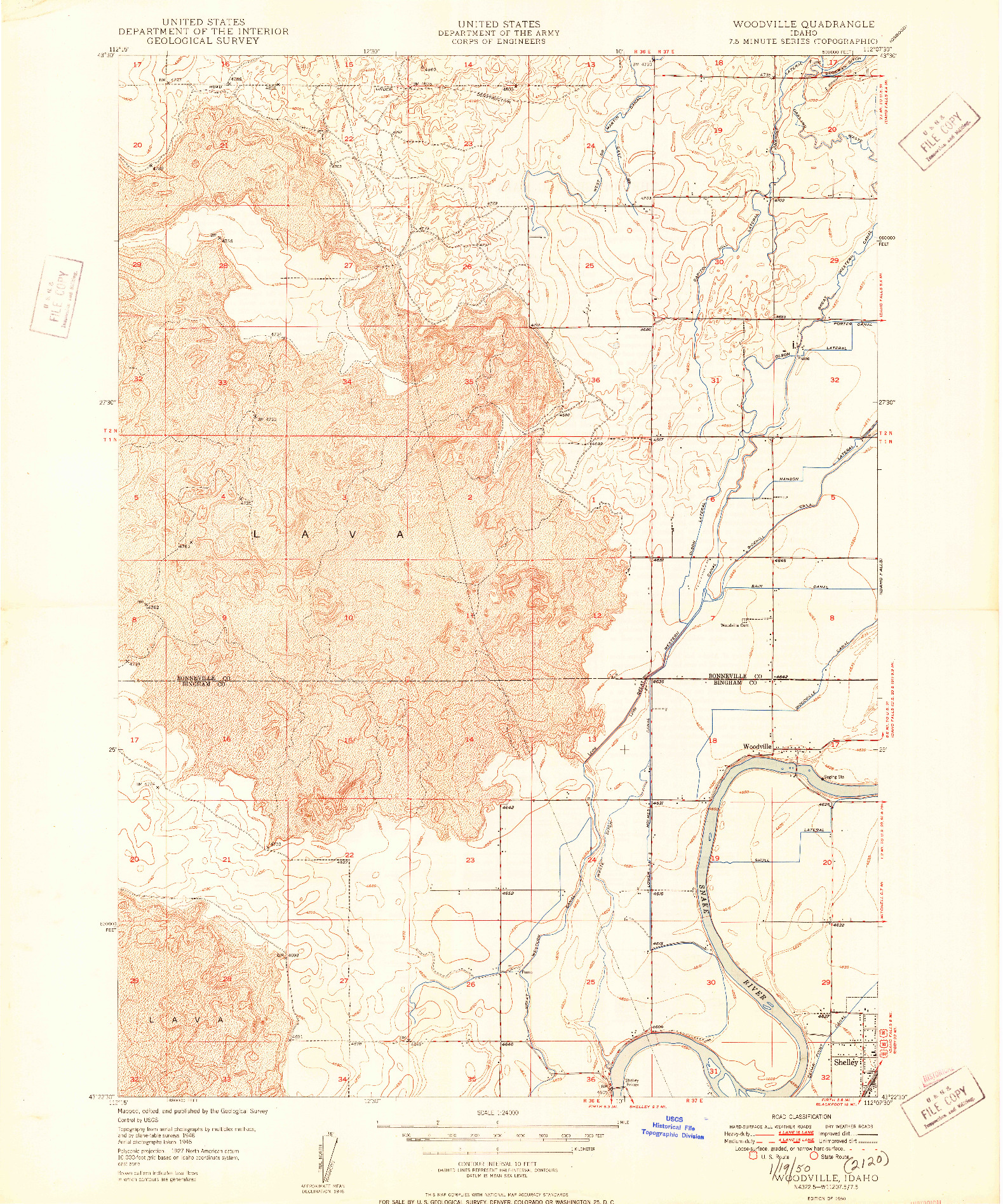 USGS 1:24000-SCALE QUADRANGLE FOR WOODVILLE, ID 1950