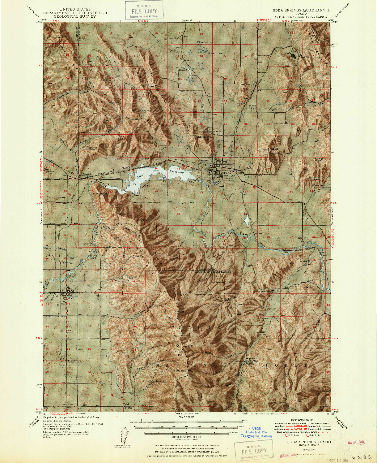 USGS 1:62500-SCALE QUADRANGLE FOR SODA SPRINGS, ID 1949