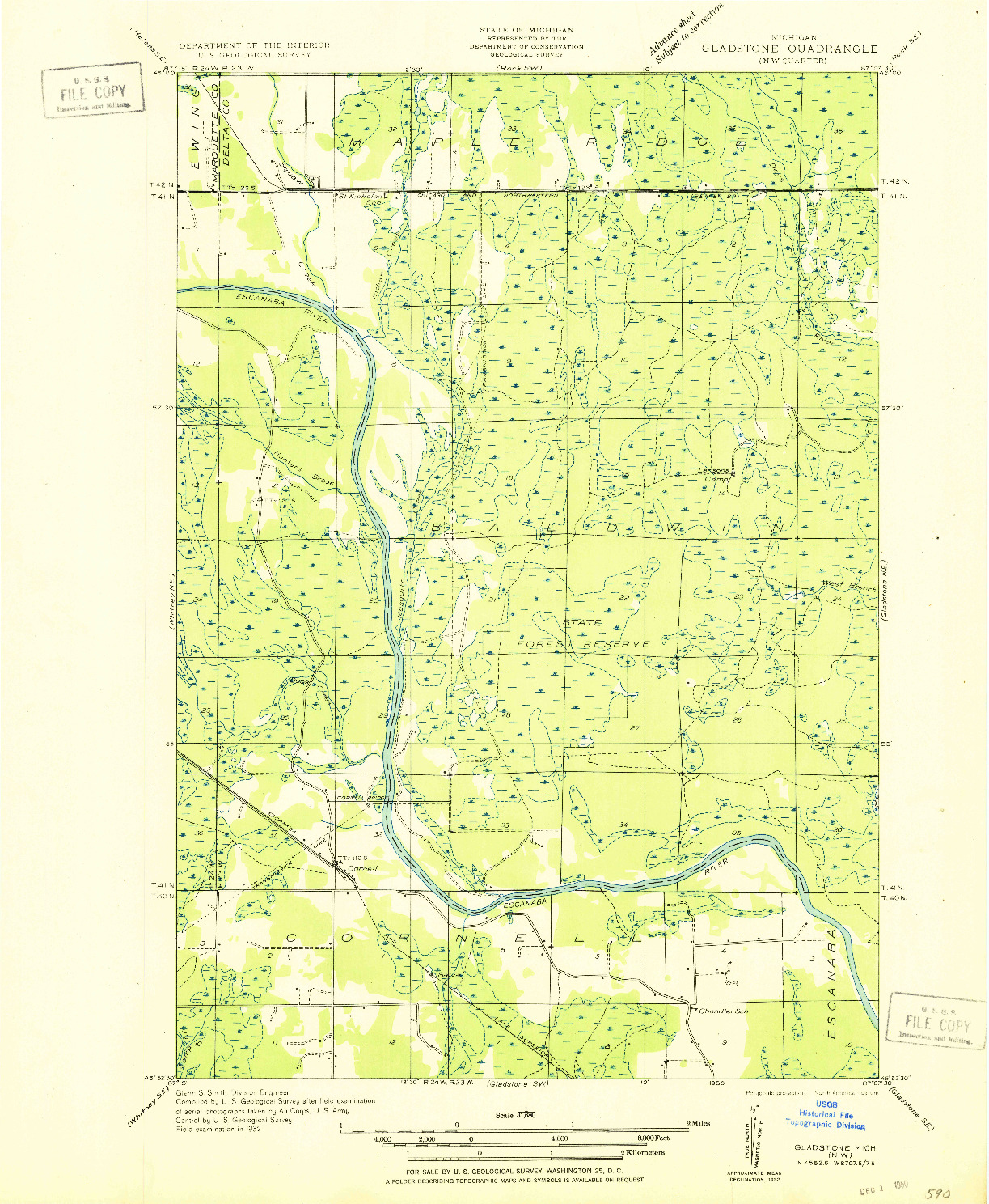 USGS 1:31680-SCALE QUADRANGLE FOR GLADSTONE NW, MI 1950