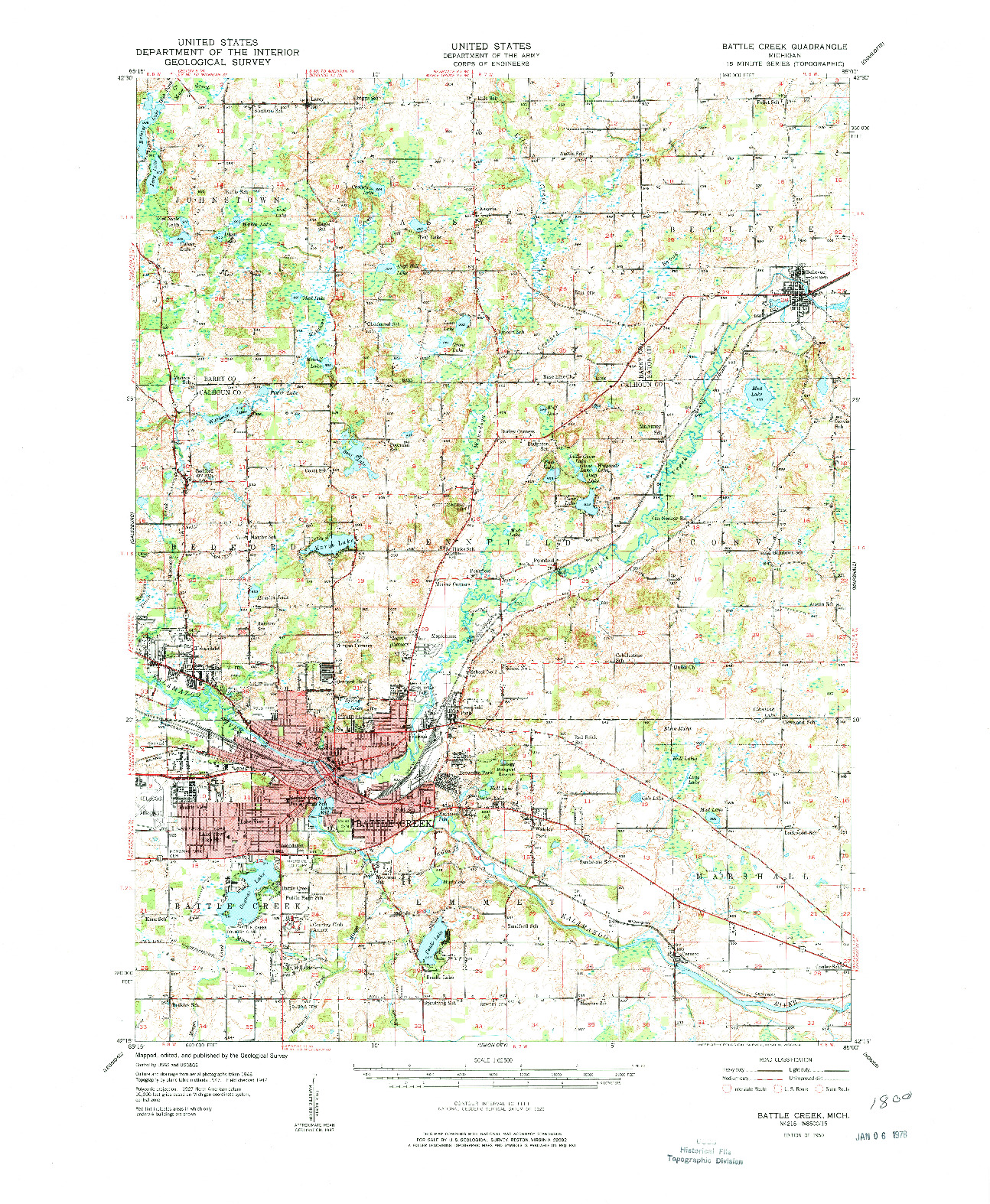 USGS 1:62500-SCALE QUADRANGLE FOR BATTLE CREEK, MI 1950