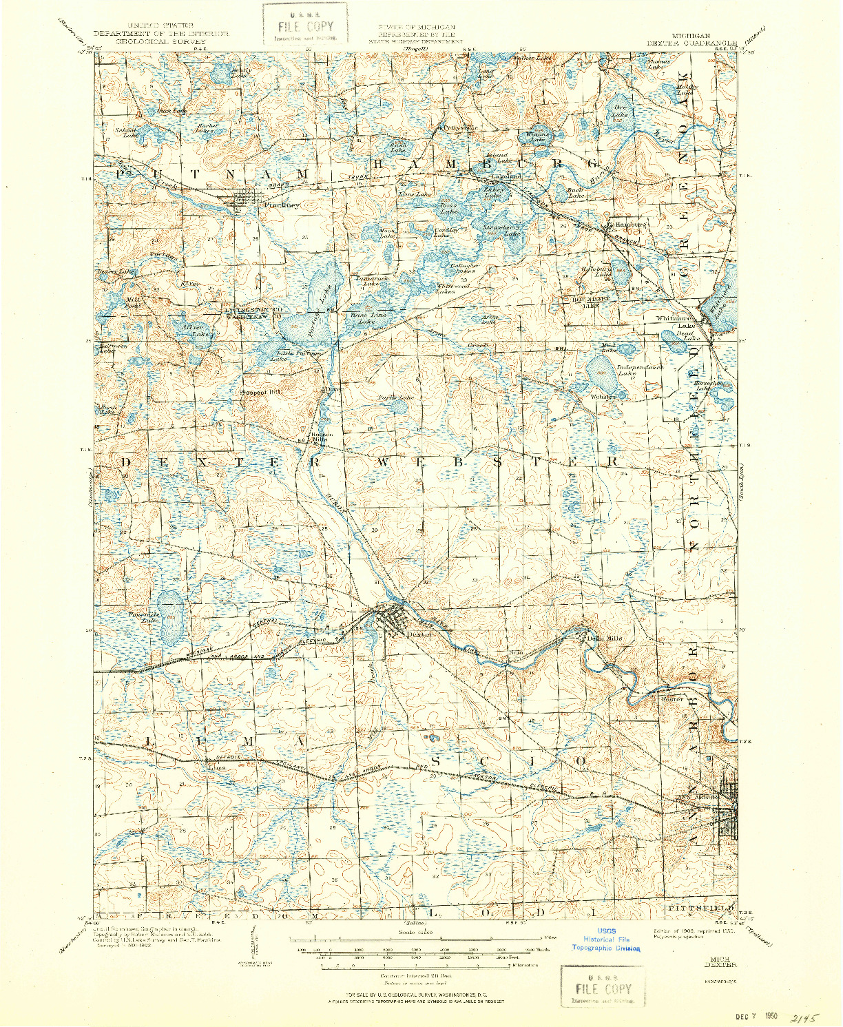 USGS 1:62500-SCALE QUADRANGLE FOR DEXTER, MI 1906