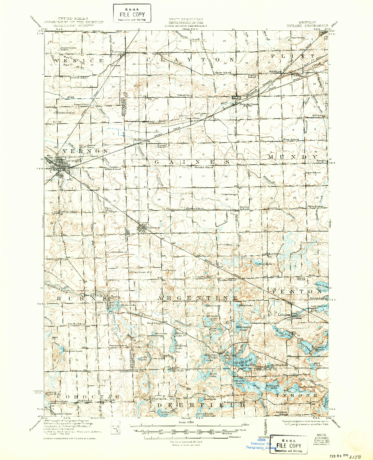 USGS 1:62500-SCALE QUADRANGLE FOR DURAND, MI 1922