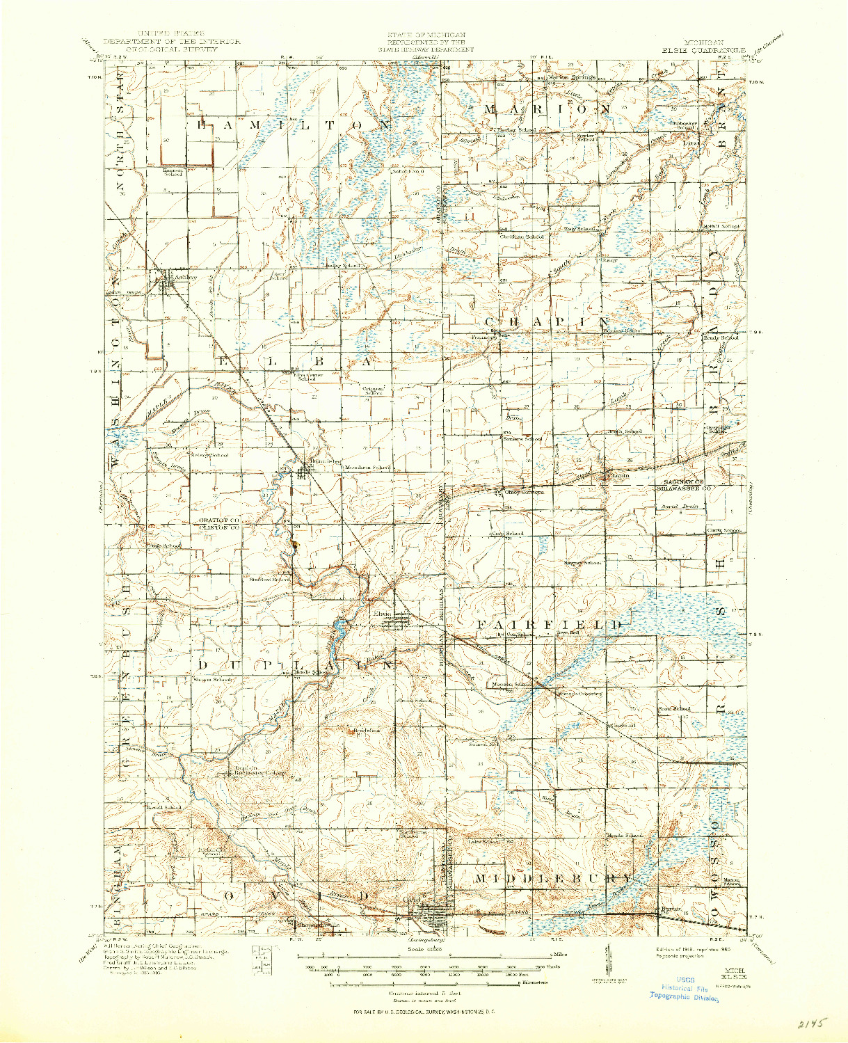 USGS 1:62500-SCALE QUADRANGLE FOR ELSIE, MI 1918