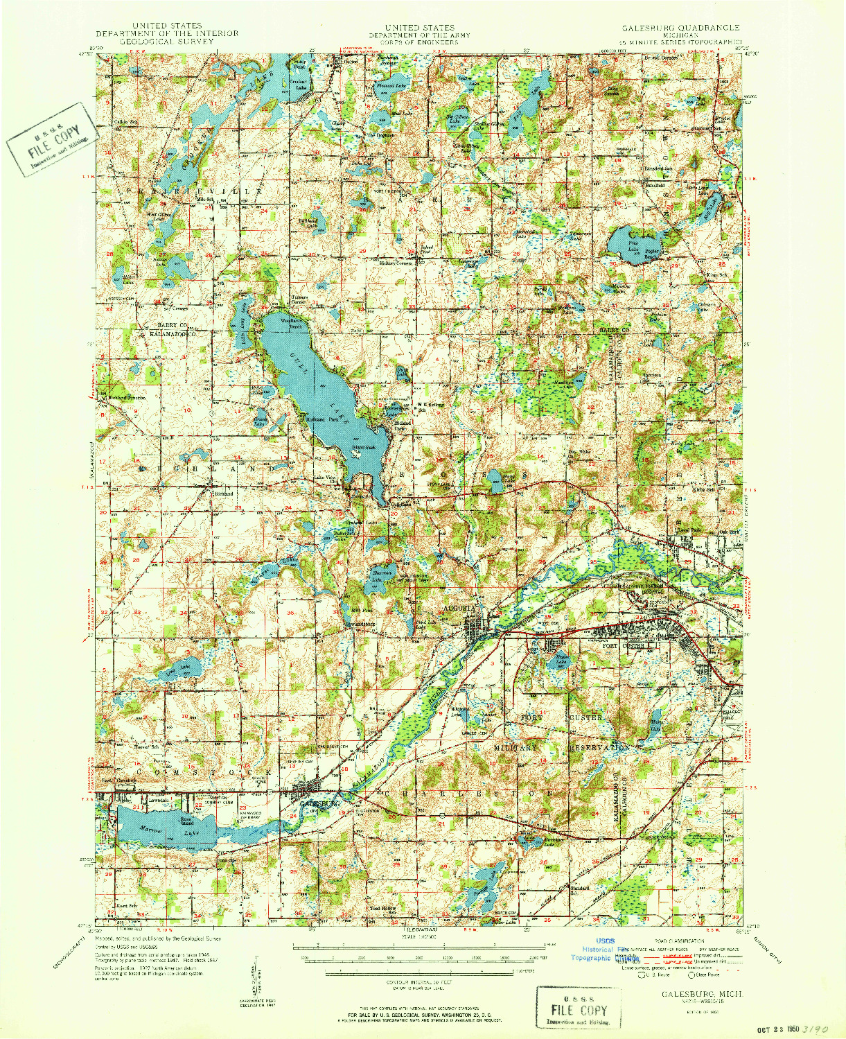 USGS 1:62500-SCALE QUADRANGLE FOR GALESBURG, MI 1950