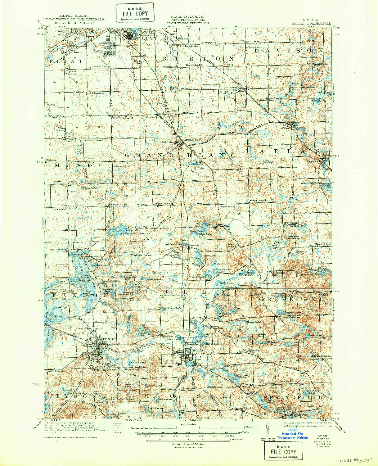USGS 1:62500-SCALE QUADRANGLE FOR HOLLY, MI 1922