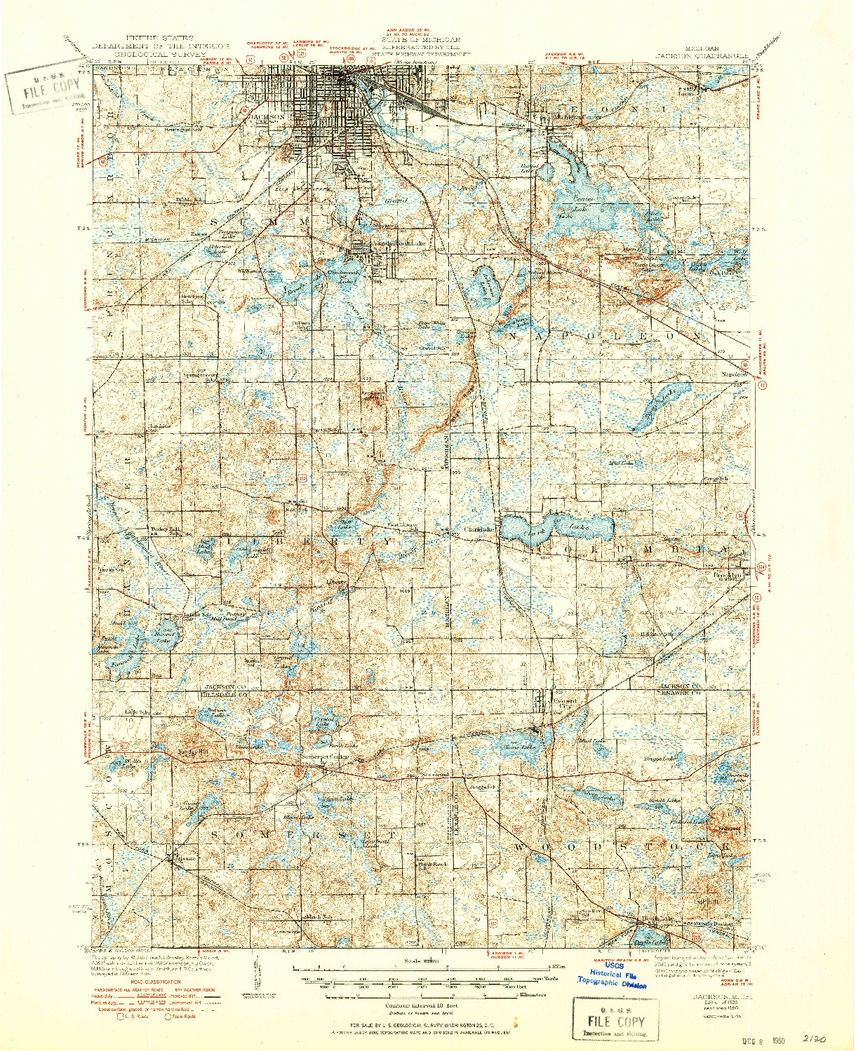 USGS 1:62500-SCALE QUADRANGLE FOR JACKSON, MI 1939