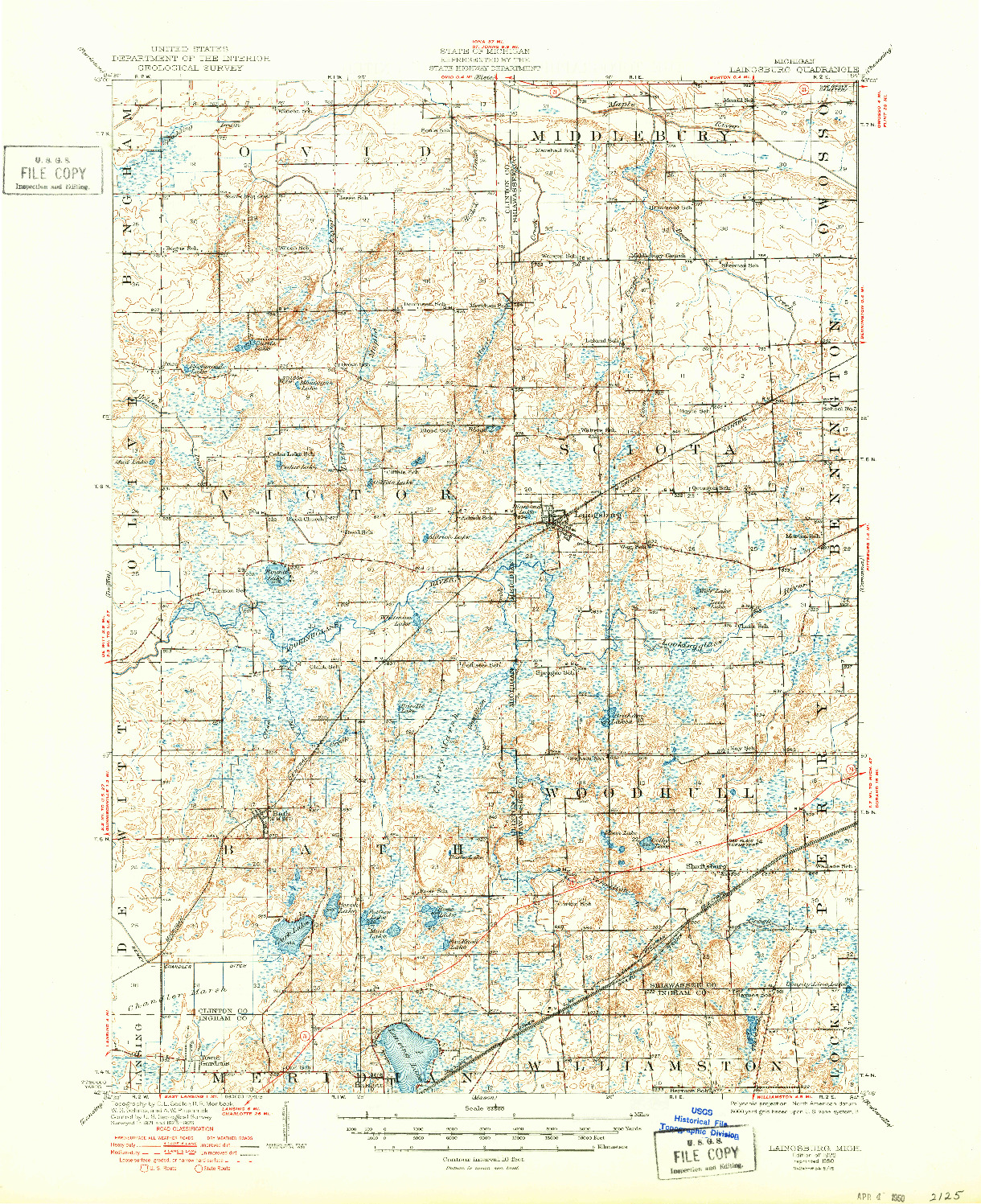 USGS 1:62500-SCALE QUADRANGLE FOR LAINGSBURG, MI 1928