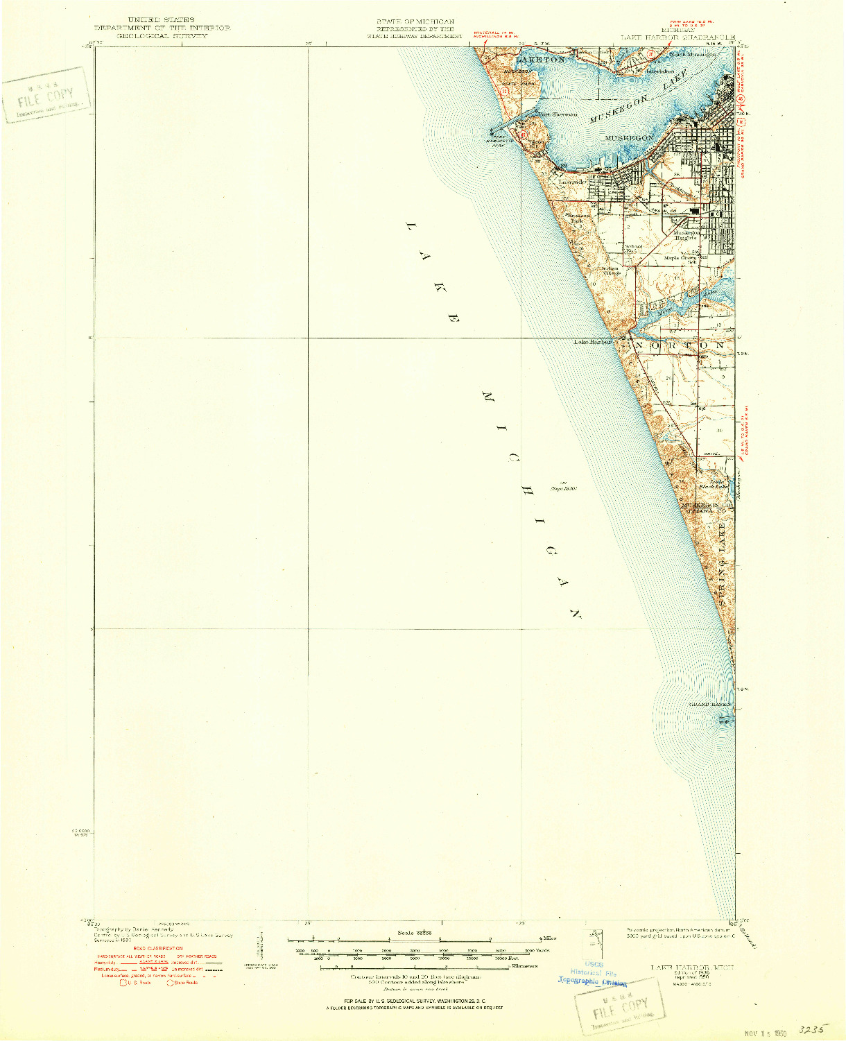 USGS 1:62500-SCALE QUADRANGLE FOR LAKE HARBOR, MI 1936